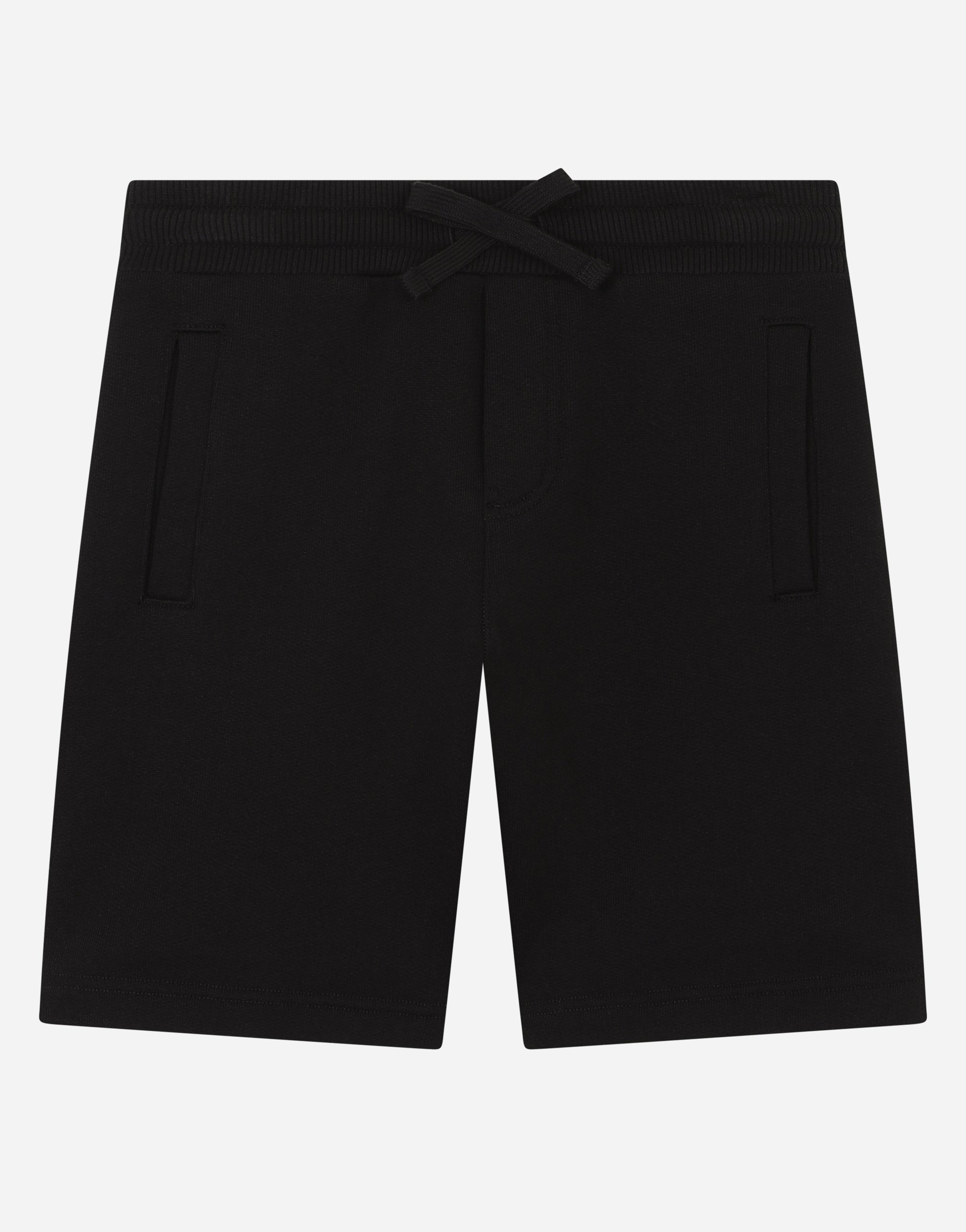 Dolce & Gabbana Kids' Jersey Bermuda Jogging Shorts With Logo Plaque In Black
