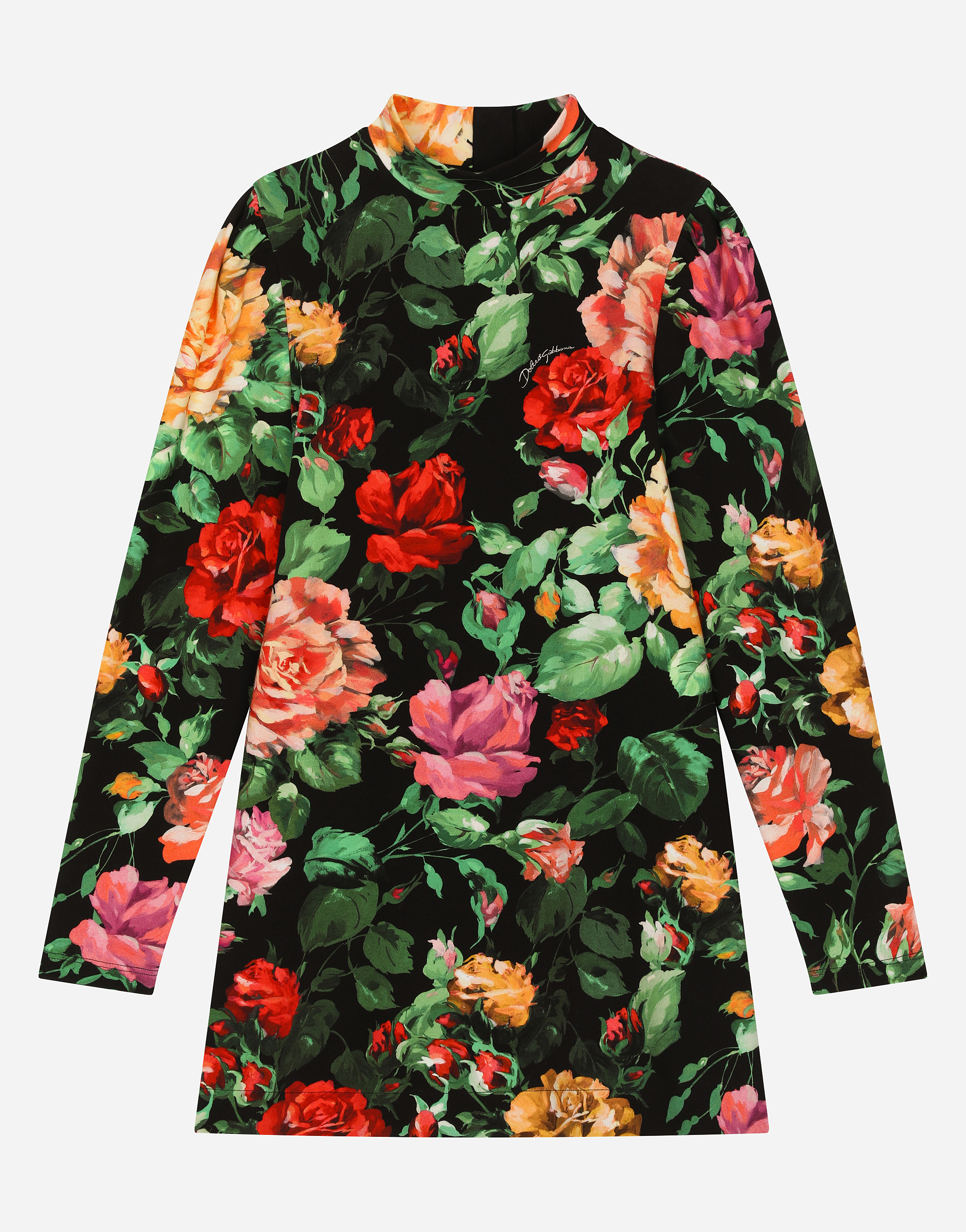 Dolce & Gabbana Women's Print Interlock Dress With Rose Over A Black Background - Woman Dresses Size 8