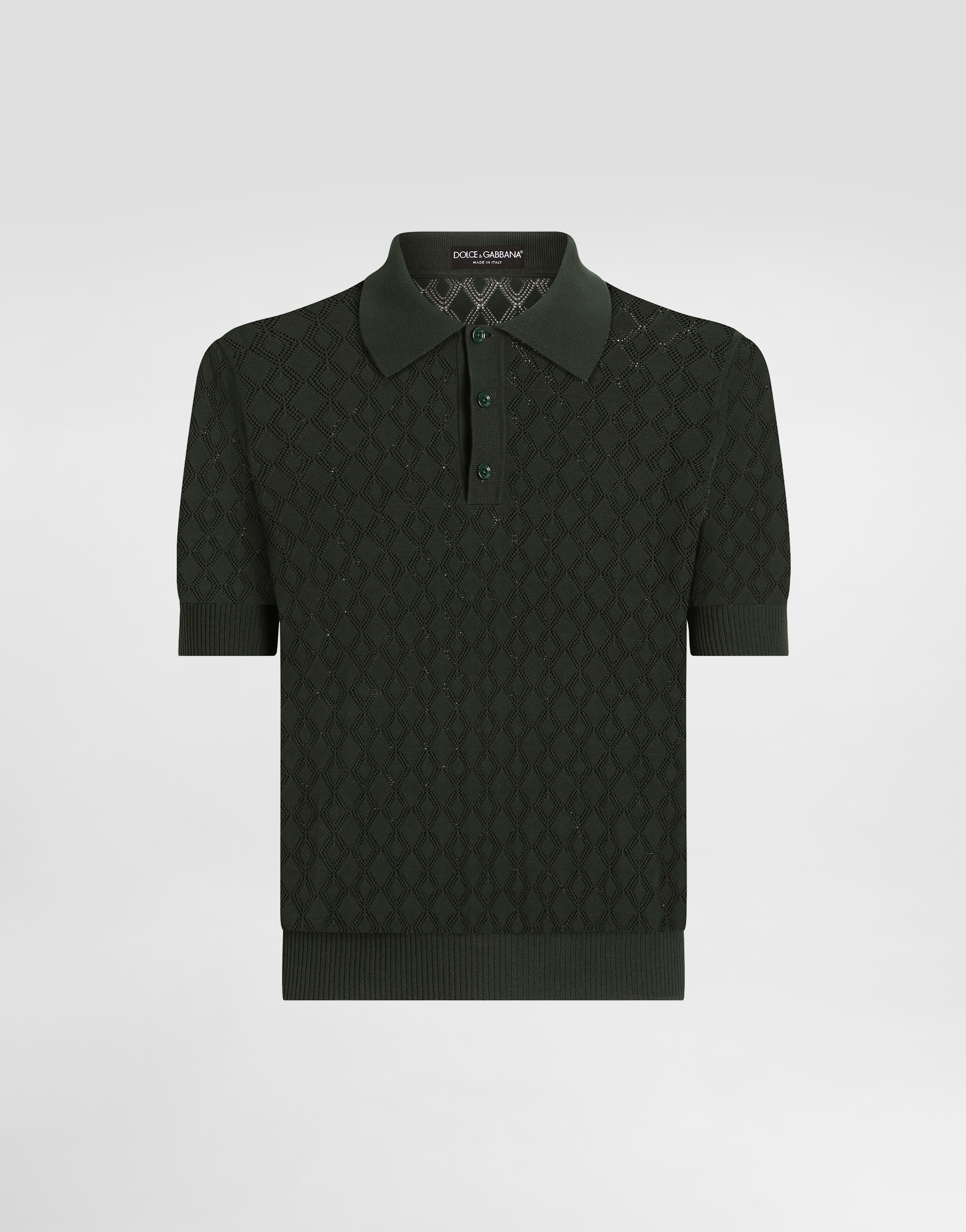 Dolce & Gabbana Short-sleeved Cotton Openwork Polo-shirt In Green