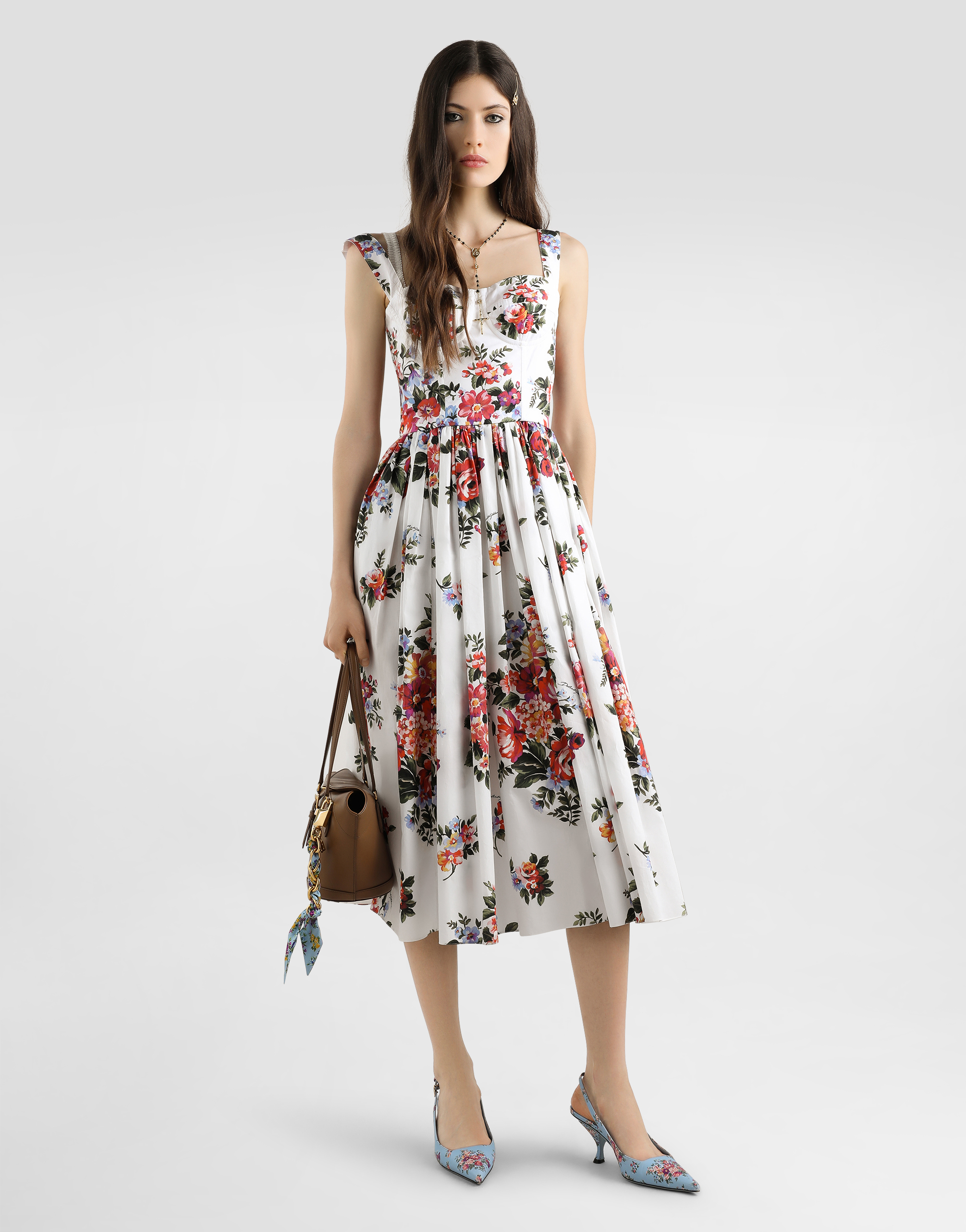 Dolce & Gabbana Women White Dress With All-over Floral Print In Cotton Woman