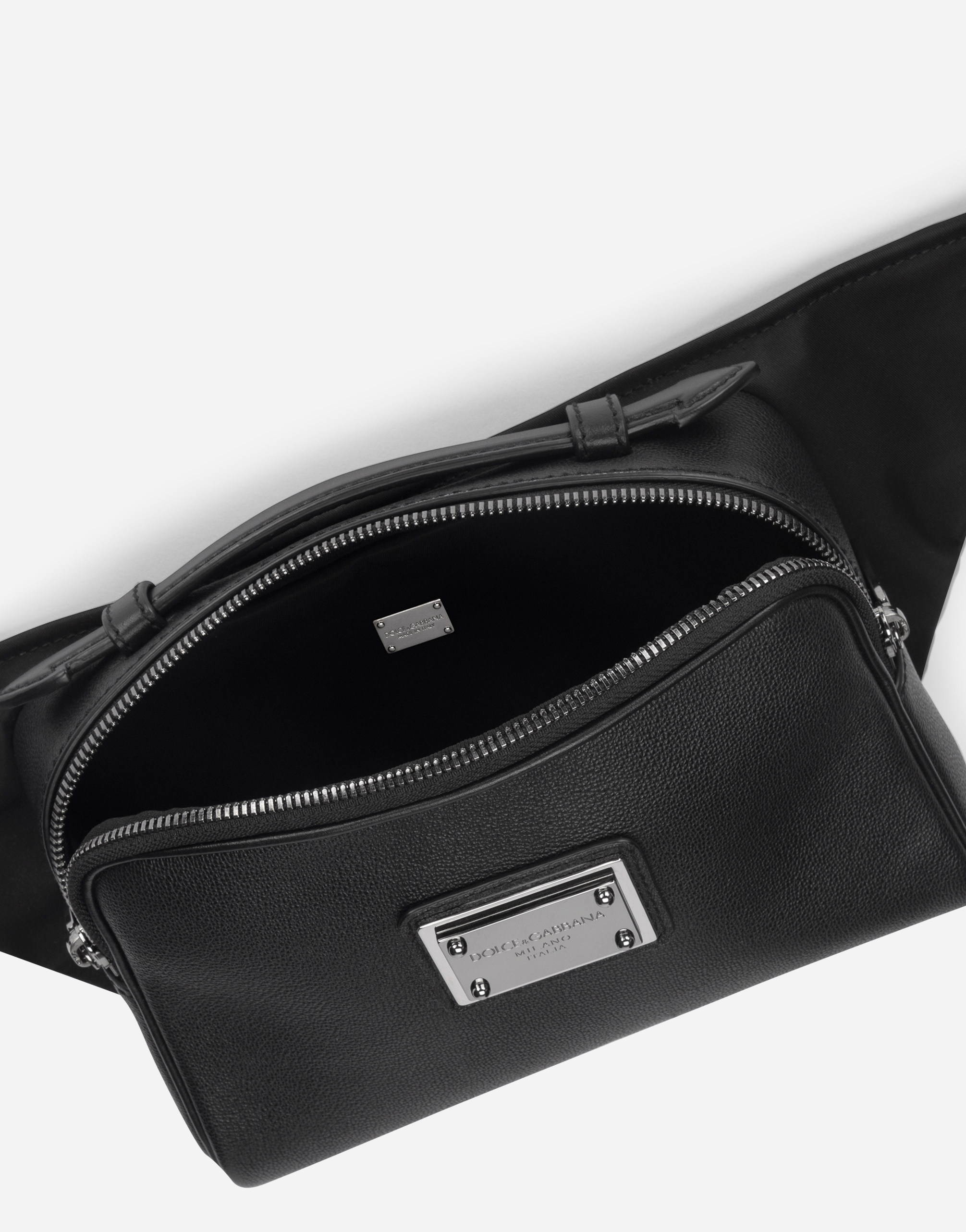 Grainy calfskin and nylon belt bag