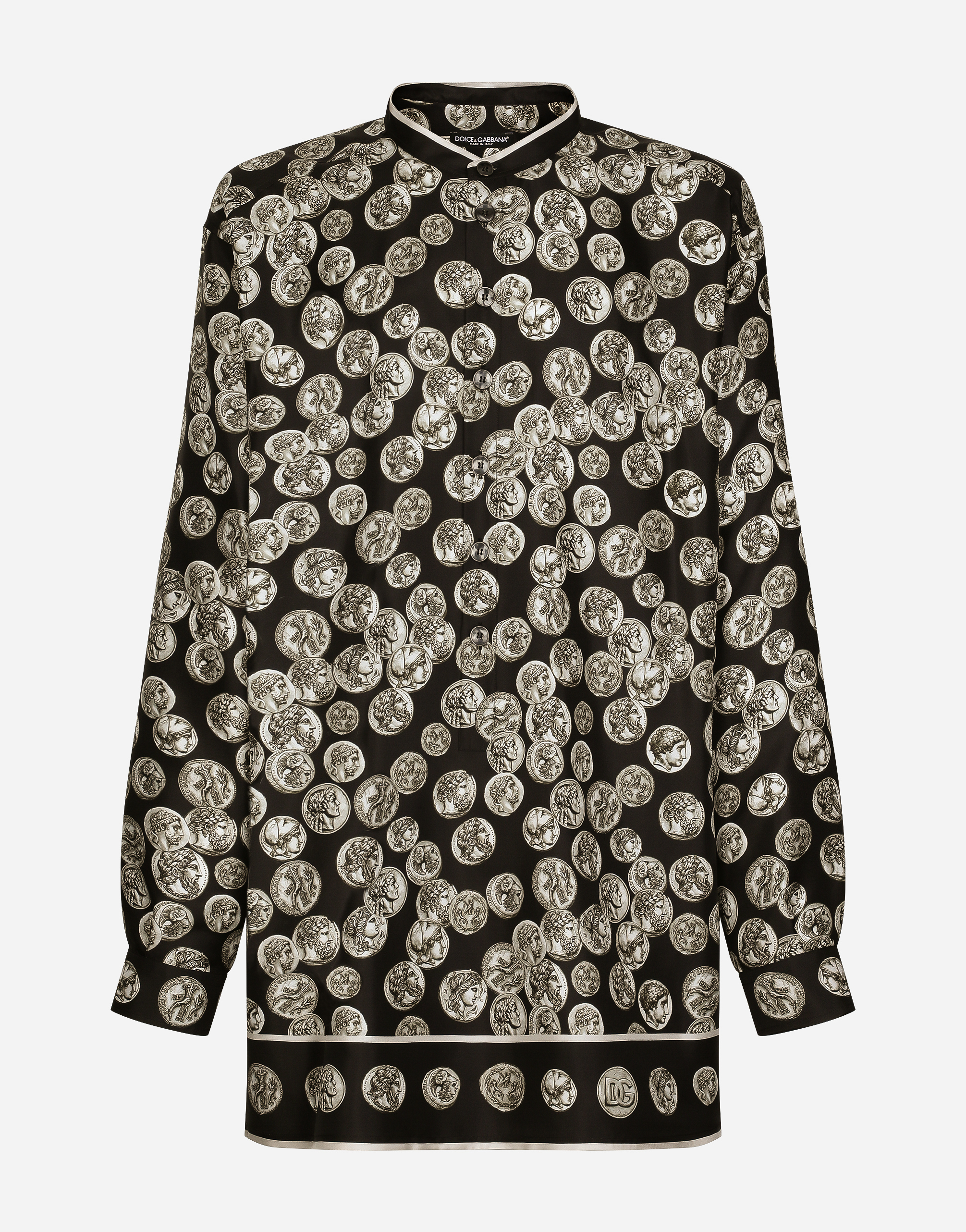 DOLCE & GABBANA COIN PRINT LONG SILK TWILL SHIRT