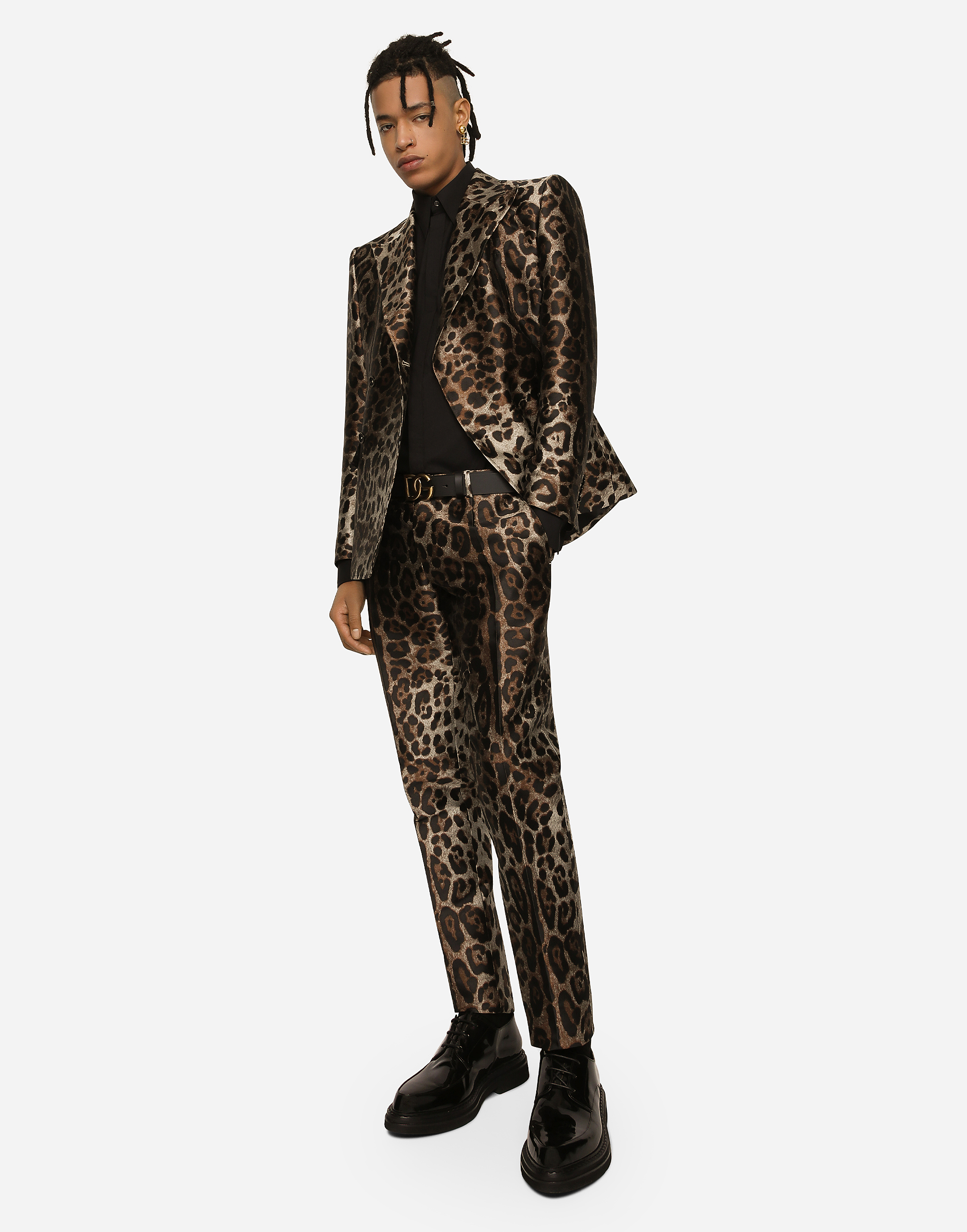Double-breasted leopard-design jacquard Sicilia-fit suit