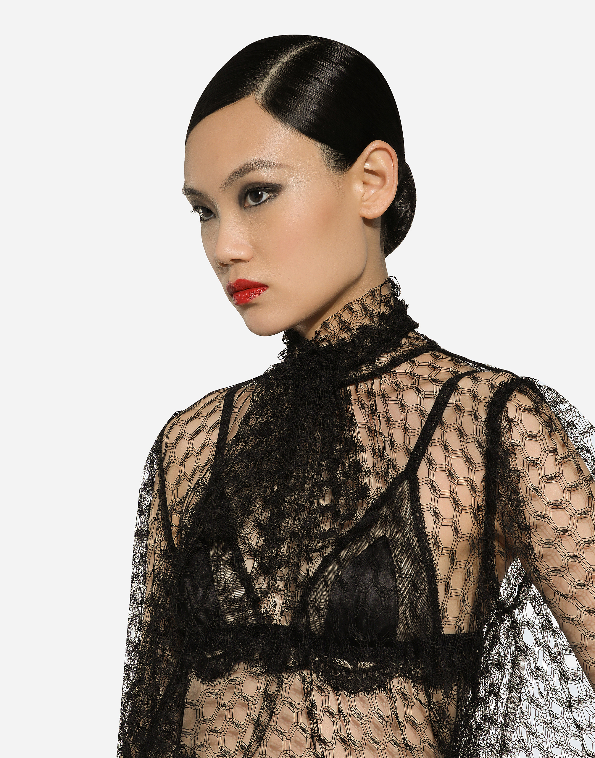 Mesh pussy-bow blouse