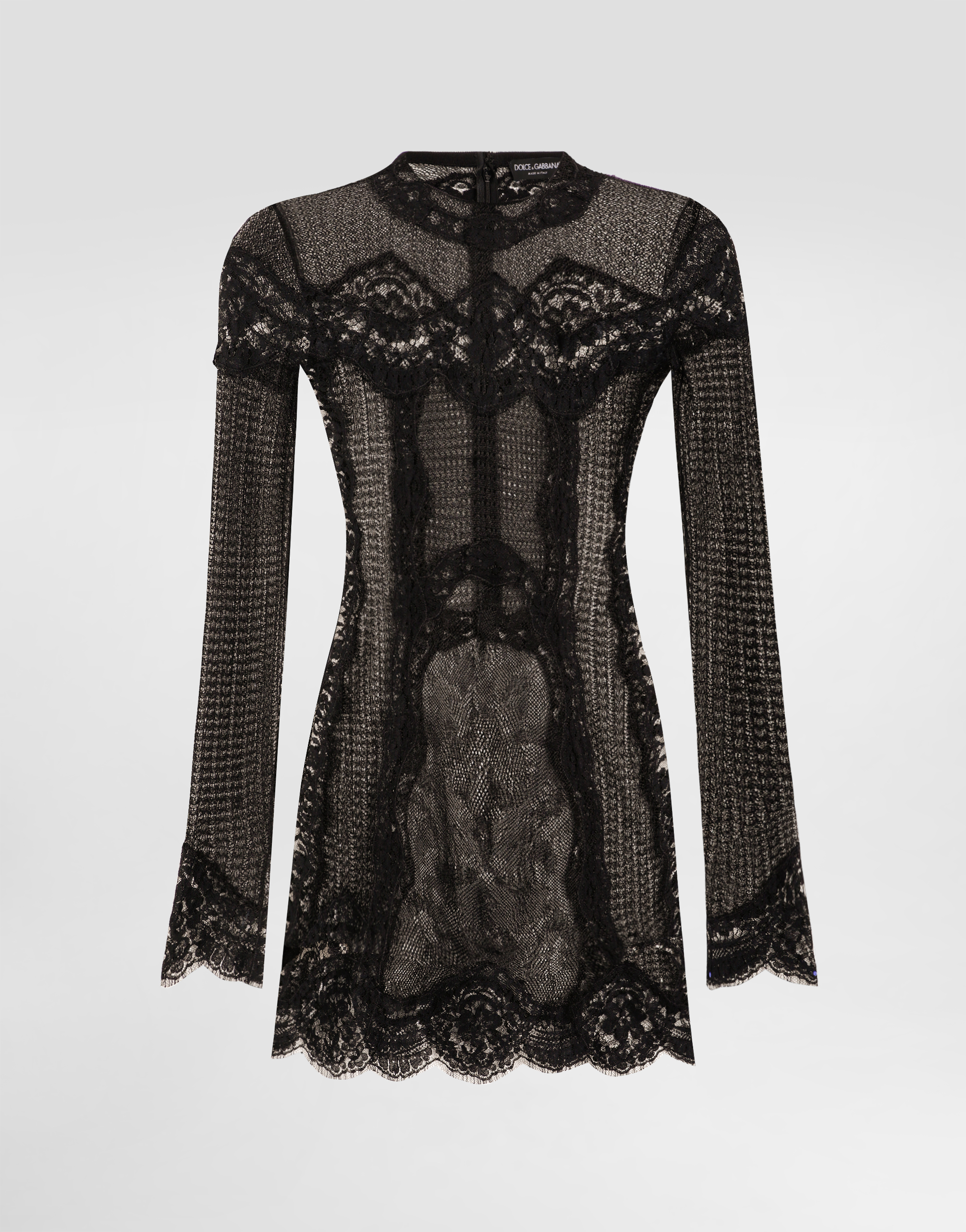 Dolce & Gabbana Lace-panel Long-sleeve Mini Dress In Black