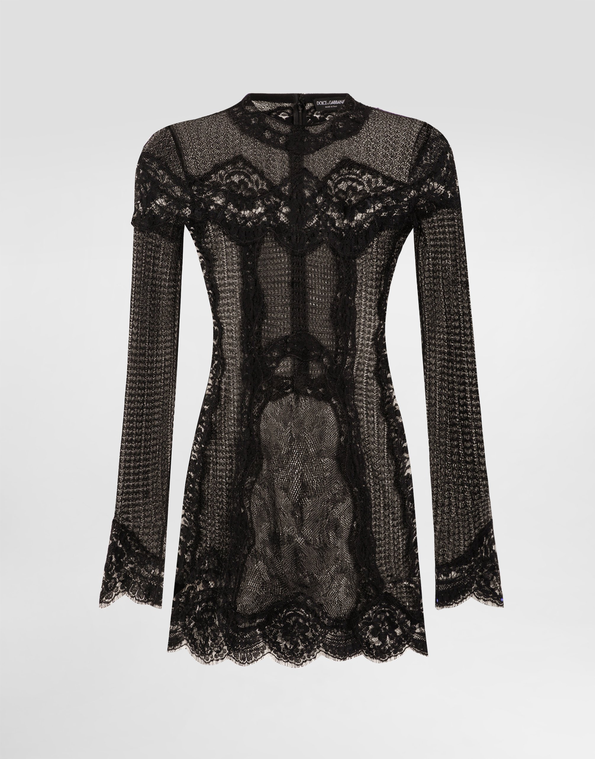 Dolce & Gabbana Lace-panel Long-sleeve Mini Dress In Black