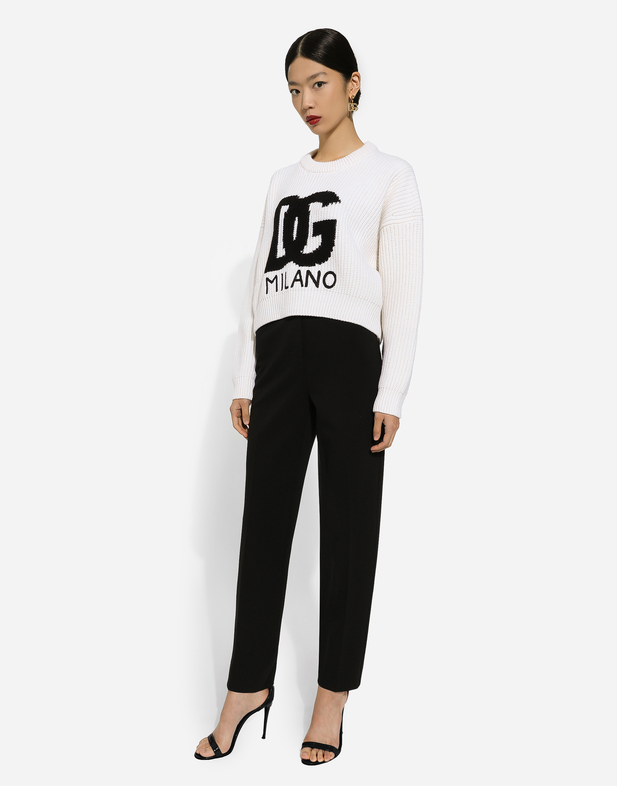 Dolce & Gabbana Ribbed Wool Sweater With Dg Logo In White