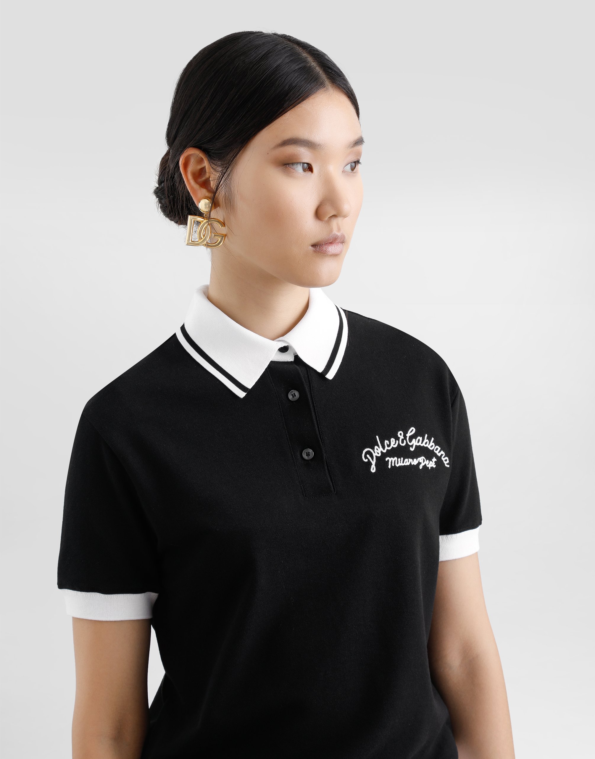 Dolce & Gabbana Logo-embroidered Cotton Polo Top In Black