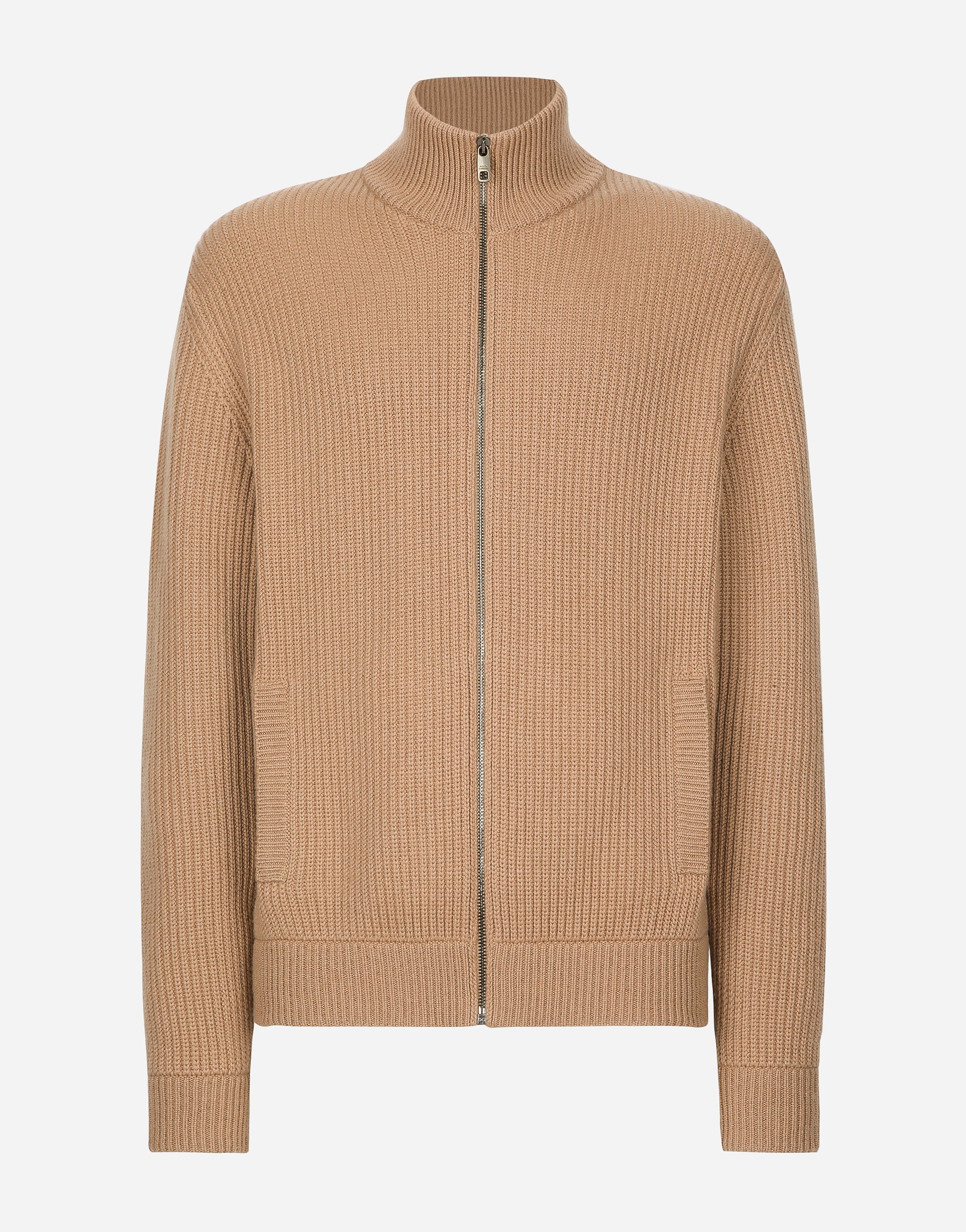 Dolce & Gabbana Zip-up Cashmere Sweatshirt With High Neck - Man Sweaters And Cardigans Beige