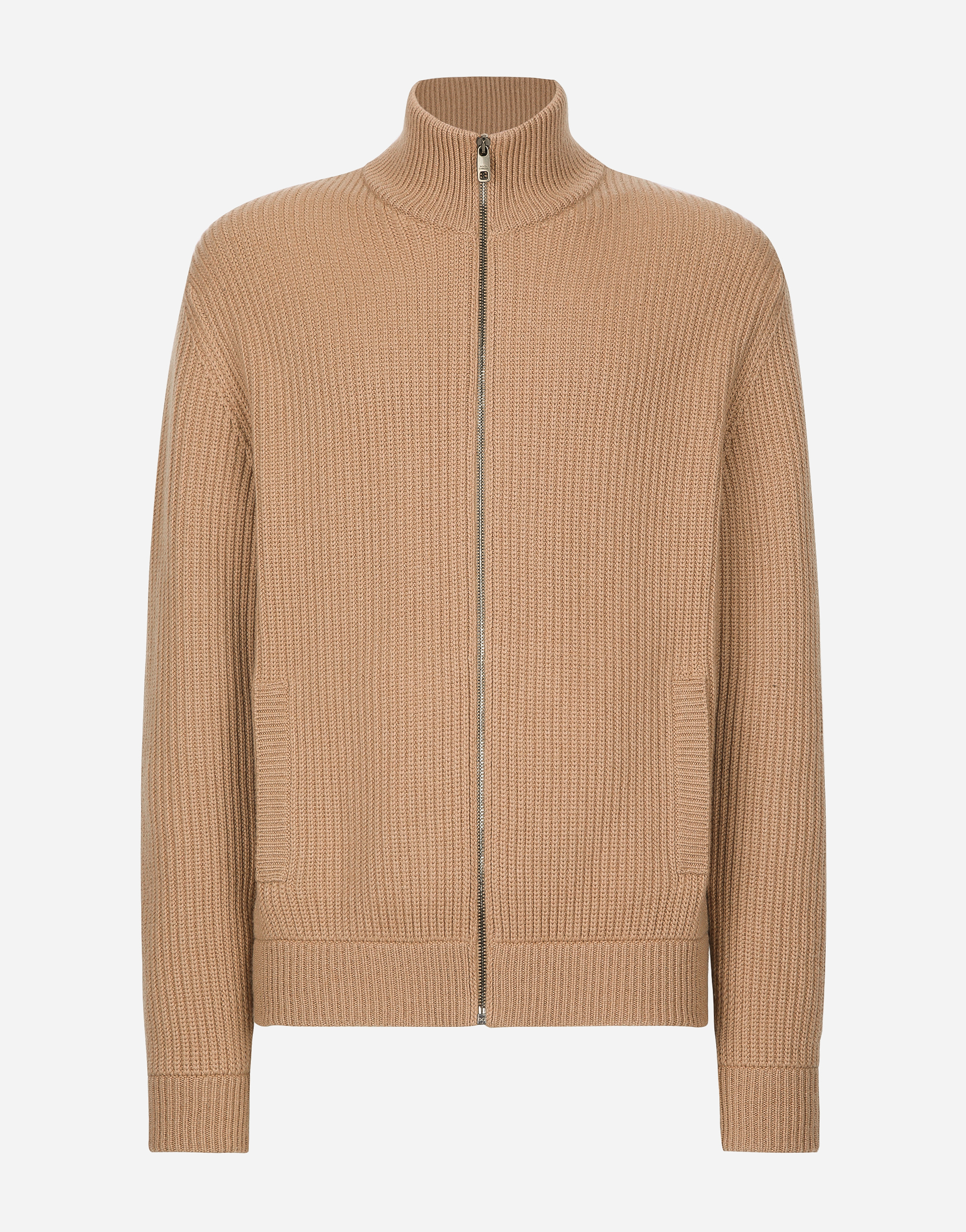 Dolce & Gabbana Zip-up Cashmere Sweatshirt With High Neck - Man Sweaters And Cardigans Beige