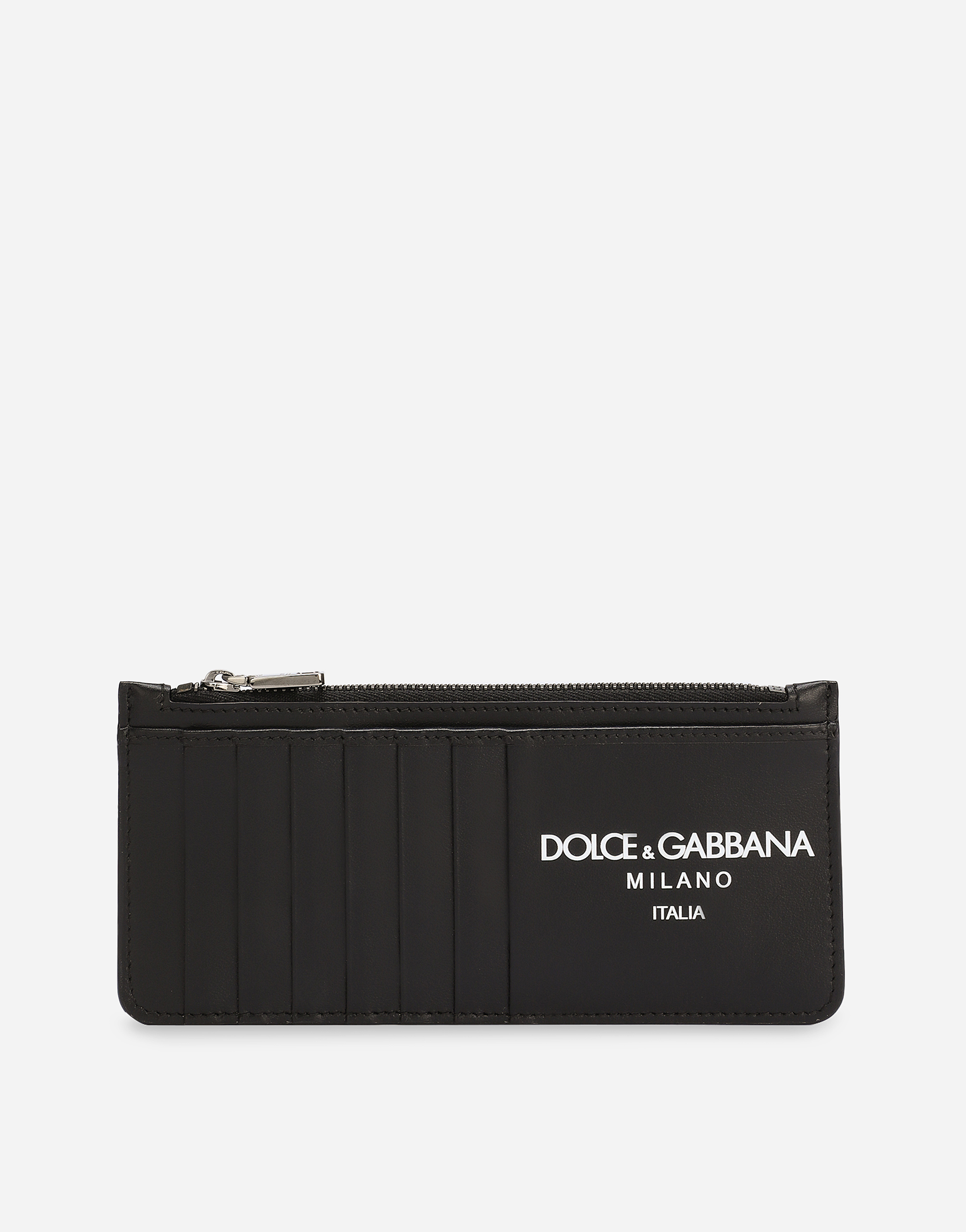 Dolce & Gabbana Vertical Calfskin Card Holder With Logo - Man Wallets And Small Leather Goods Black Leather Onesize
