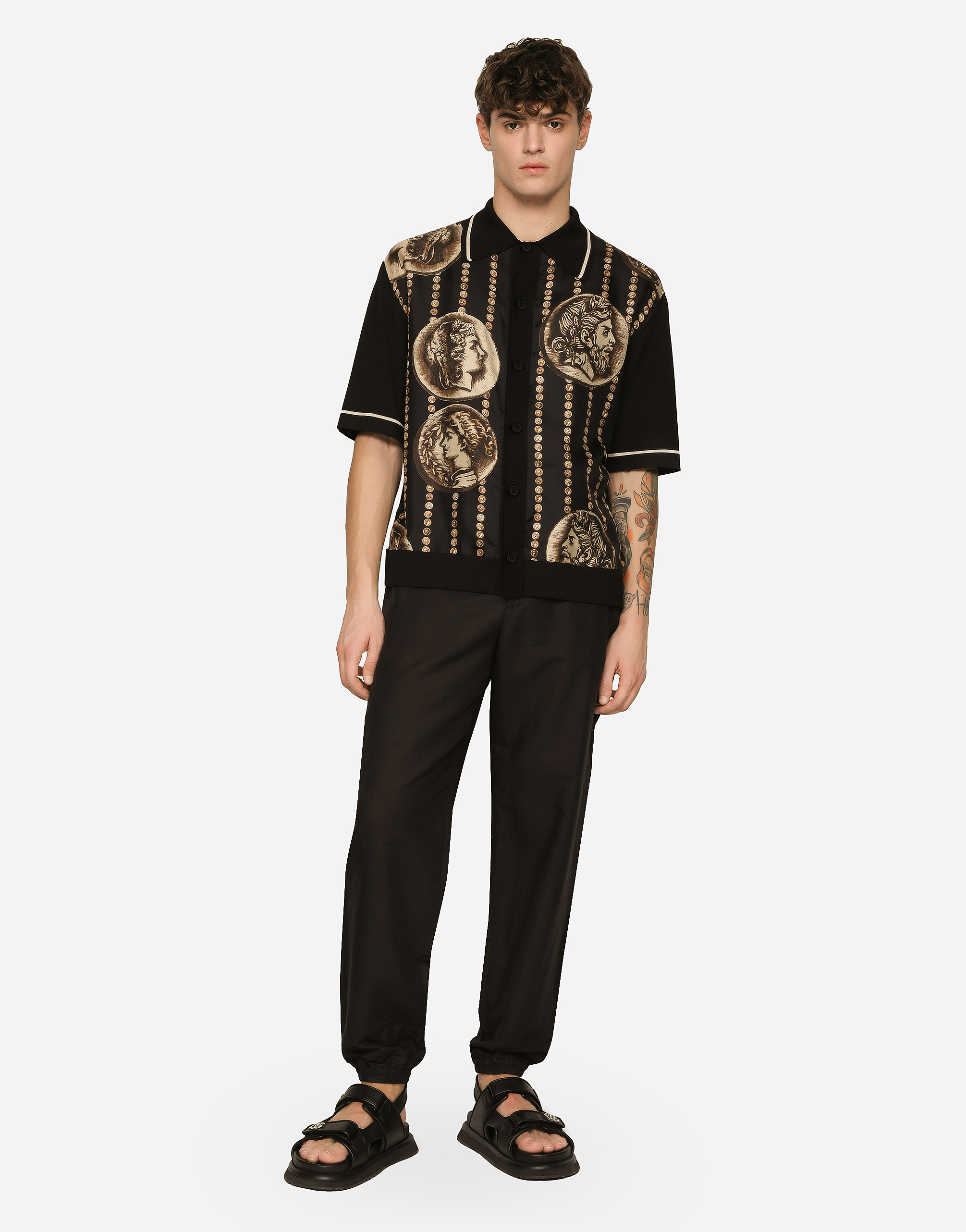 Dolce & Gabbana Linen And Cotton Jogging Pants With Logo Label In Black
