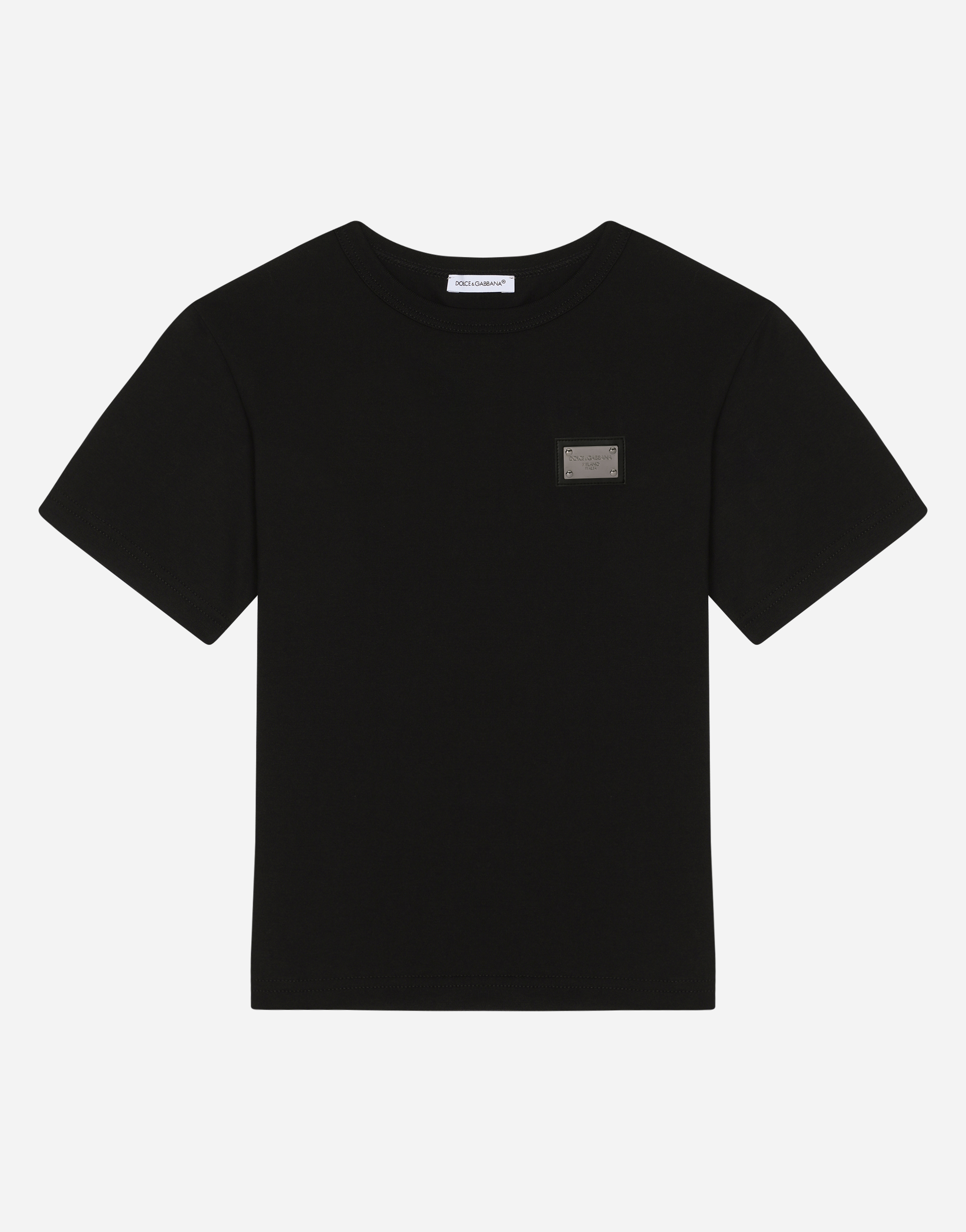 Dolce & Gabbana Kids' Jersey T-shirt With Logo Tag In Black