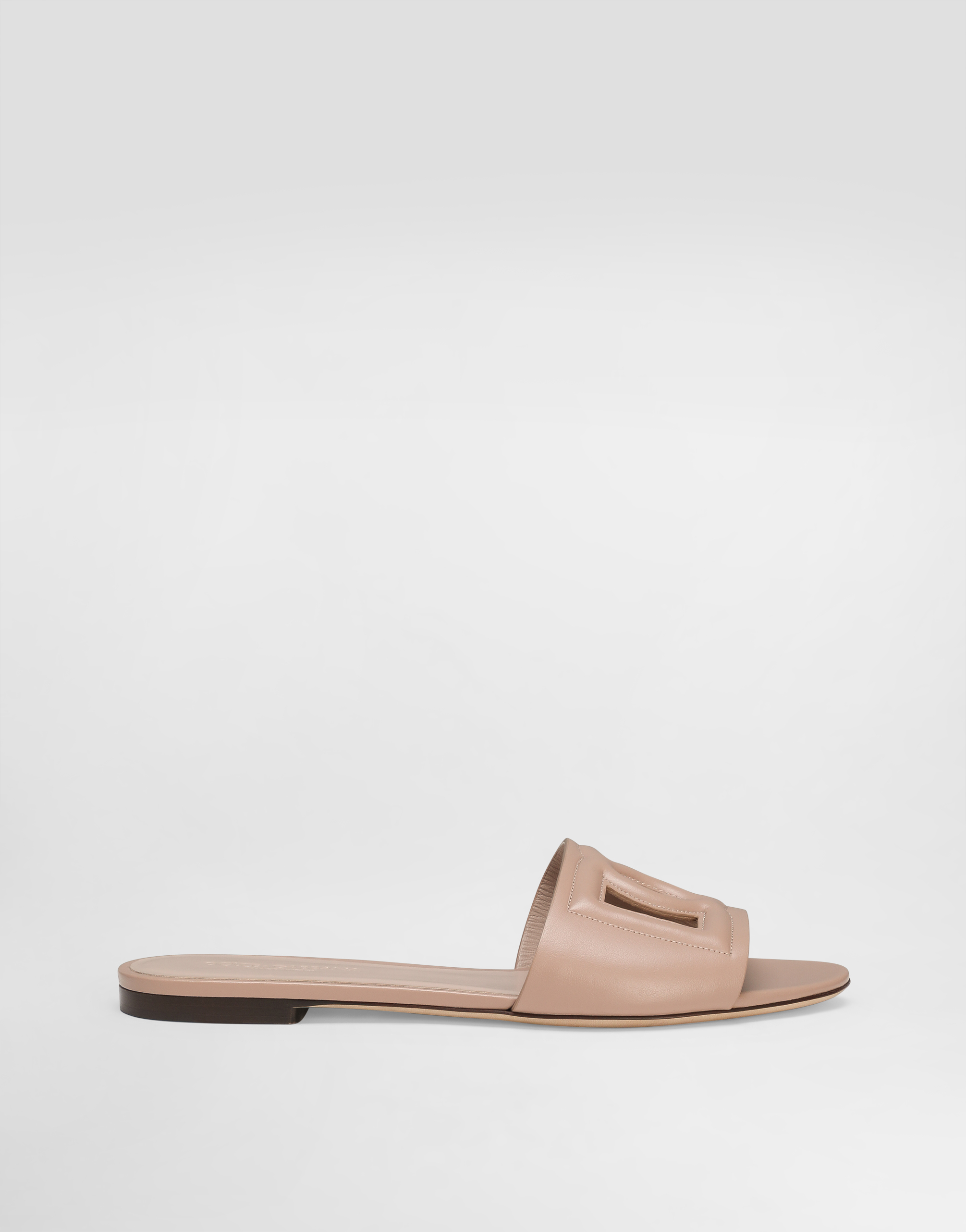 Dolce & Gabbana Women Dg Logo Leather Flat Sandals In Pale Pink