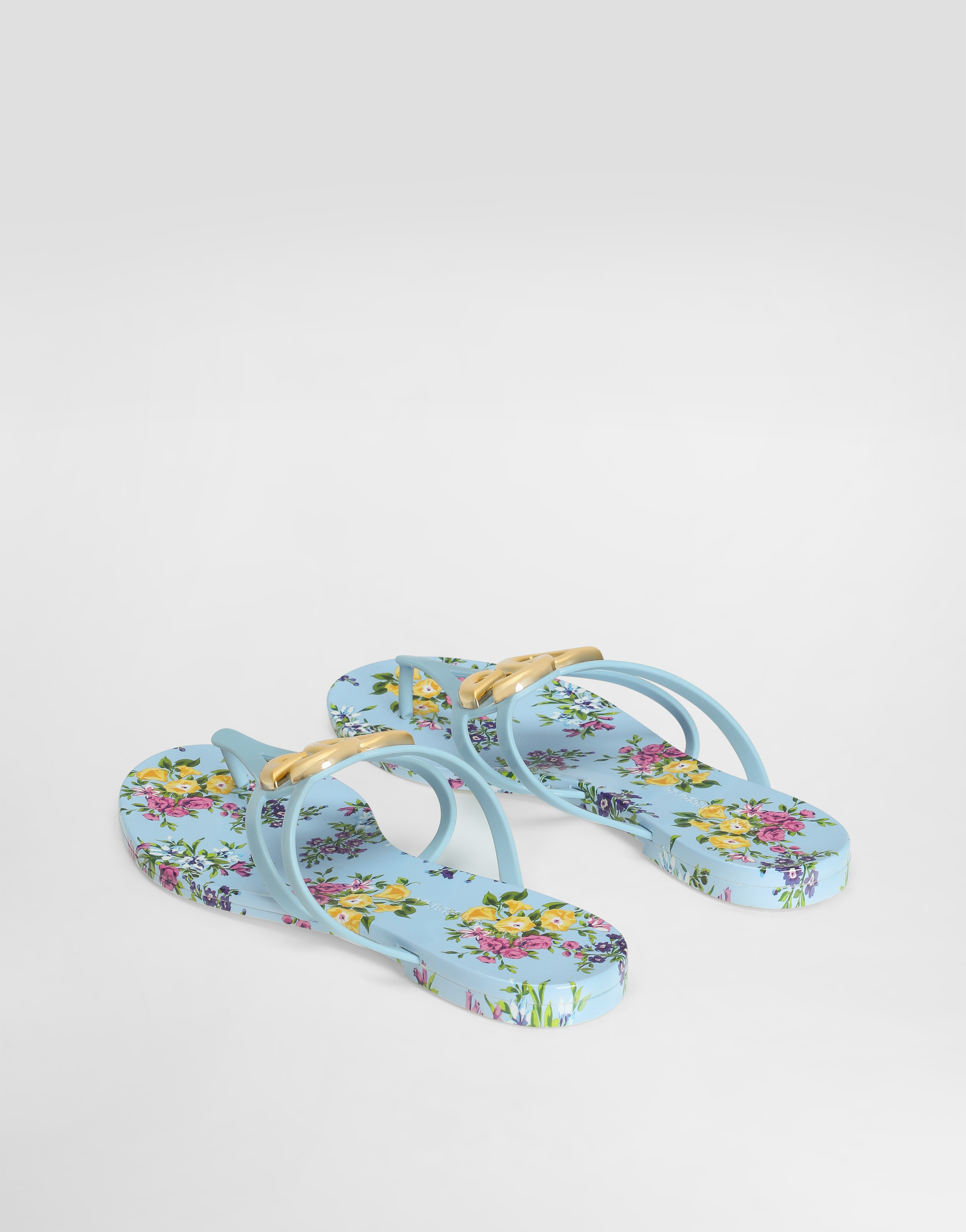  Dolce & Gabbana Rubber Beachwear Slides With Logo And Little Flowers Print - Frau Pantoletten Und Mules Multicolor 36 