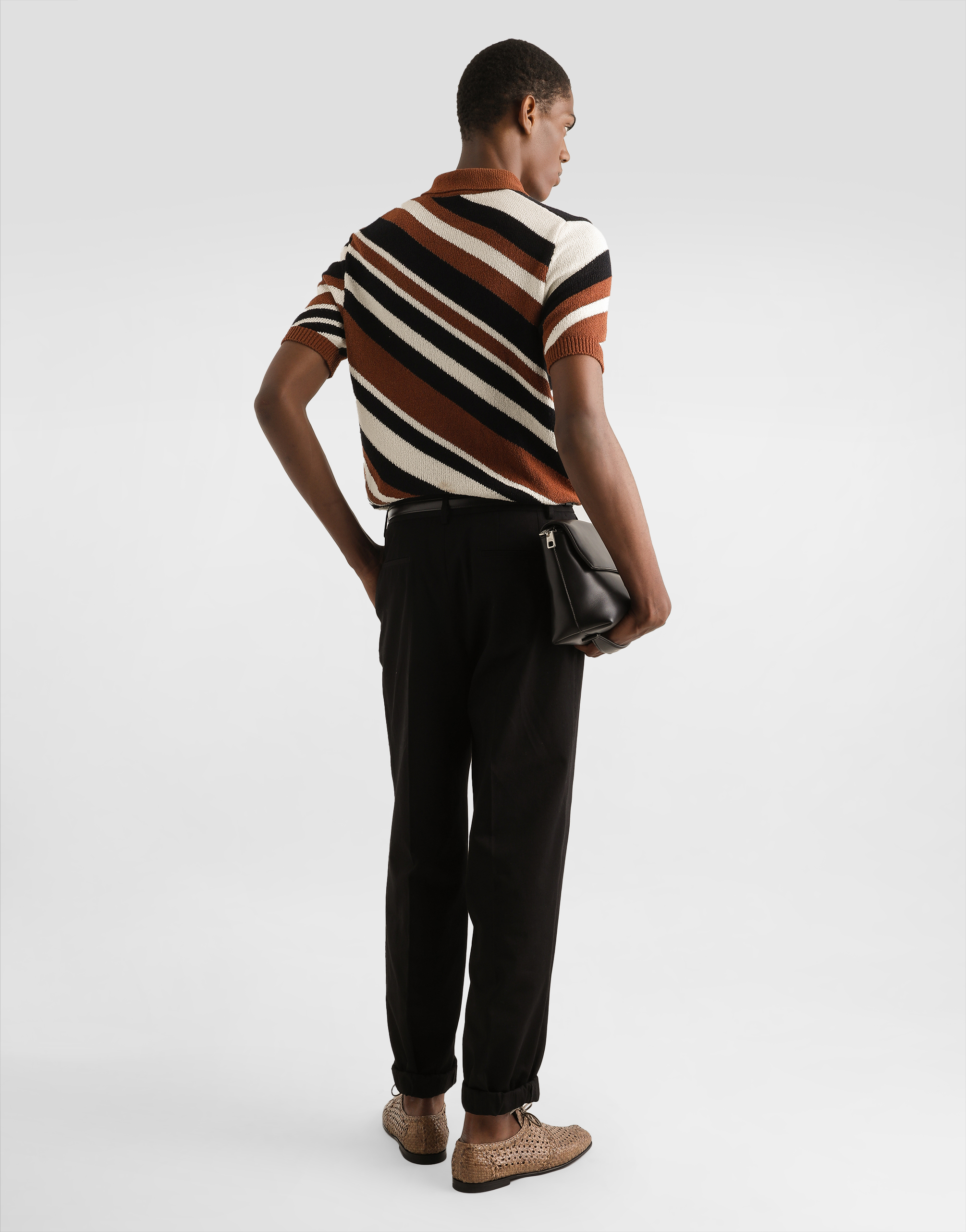  Dolce & Gabbana Kurzarmpoloshirt Aus Baumwolle Mit Streifenintarsie - Mann Strickwaren Mehrfarbig 46 