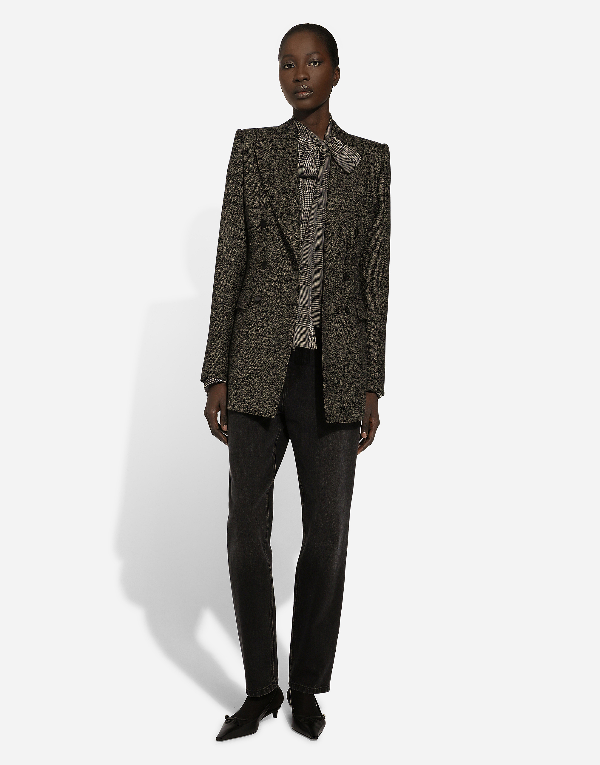 Dolce & Gabbana Silk Chiffon Shirt With Glen Plaid Print In Multicolor