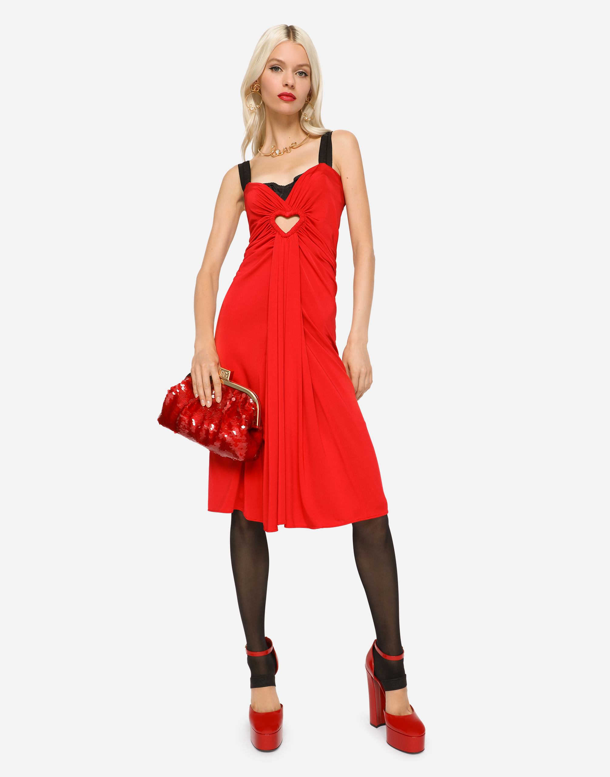 Shop Dolce & Gabbana Sequined Maria Clutch In Red