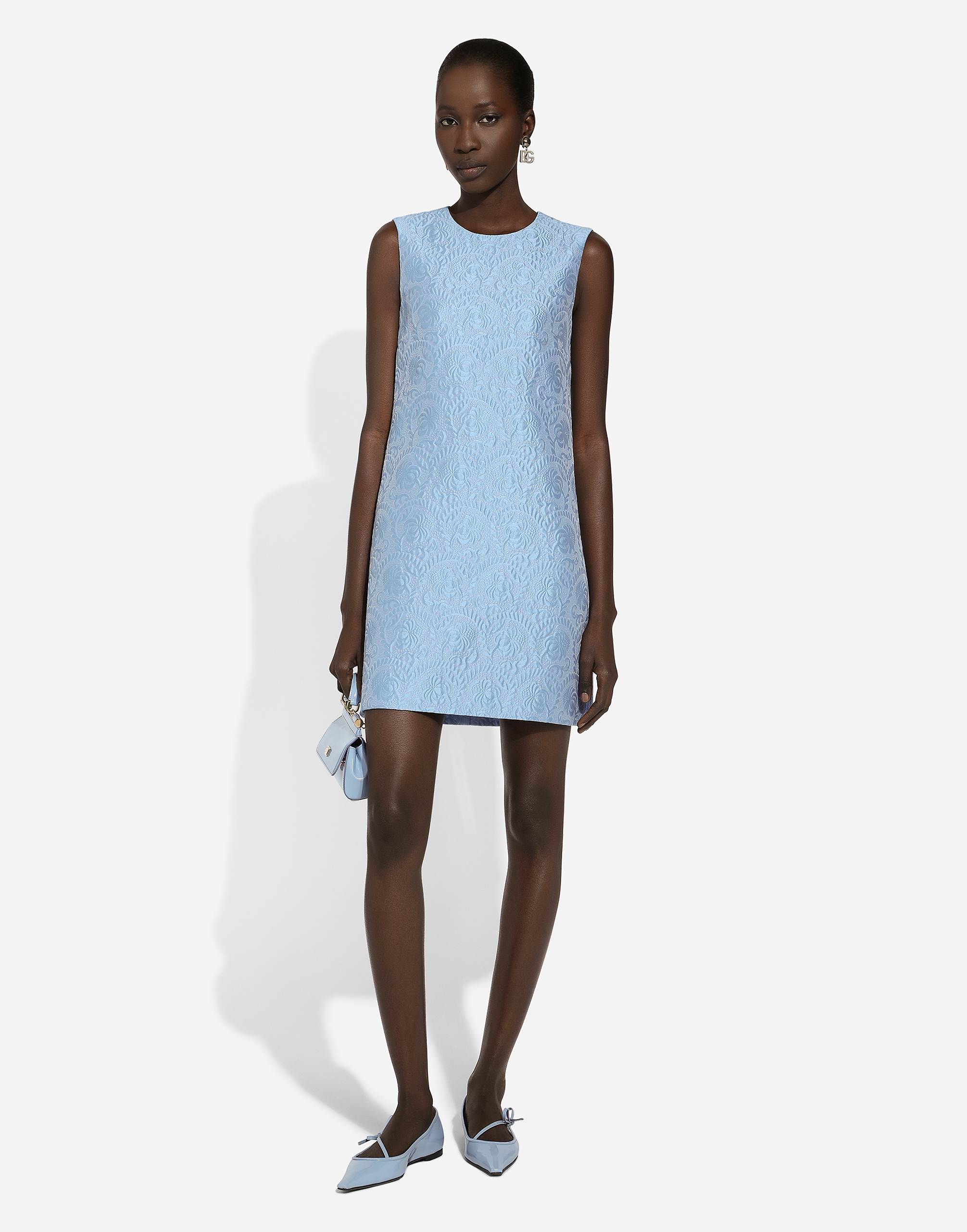 Dolce & Gabbana Short Floral Quilted Jacquard A-line Dress In Purple