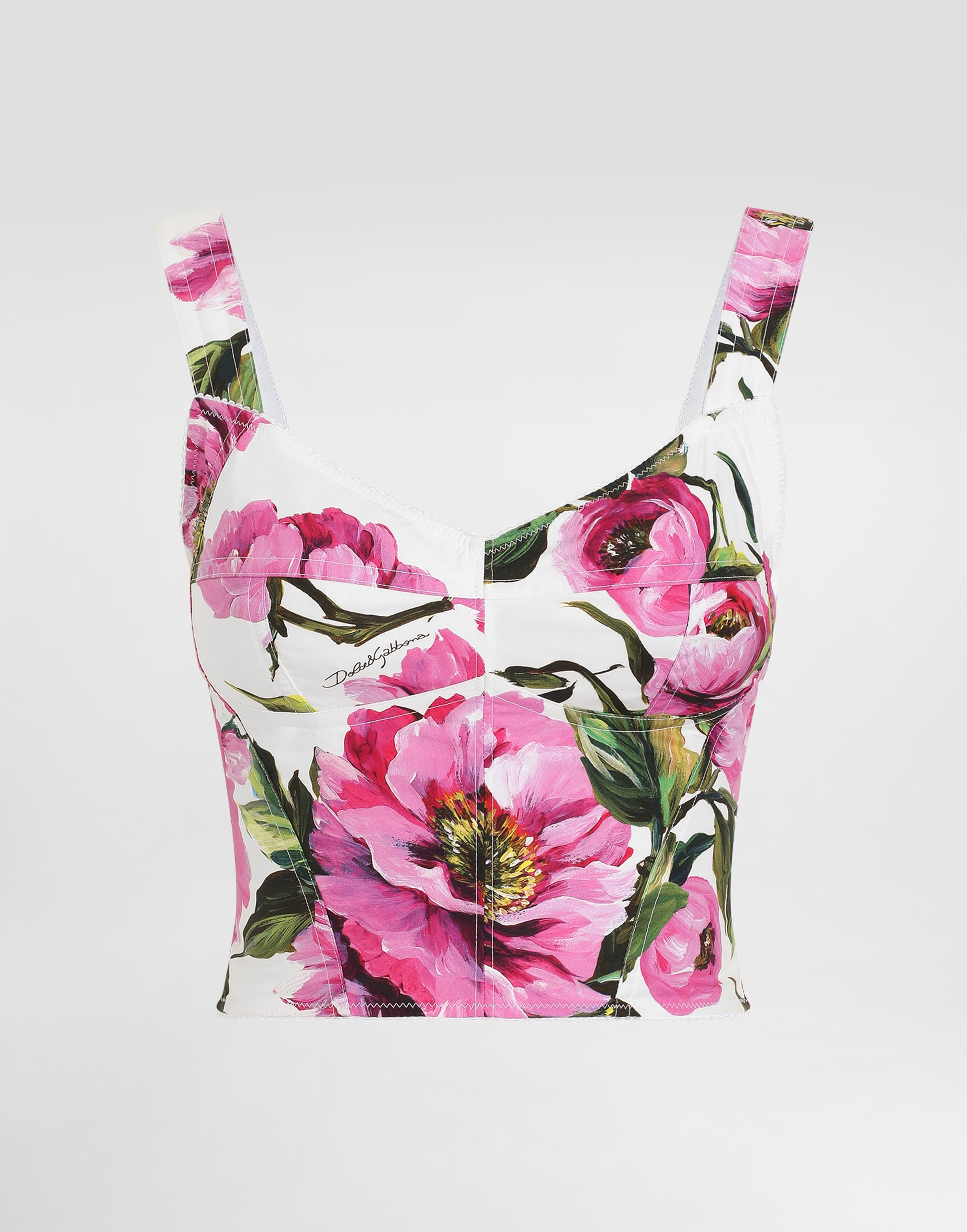 Dolce & Gabbana Pink Crop Top With All-over Printed Floral Motif In Cotton Blend Woman In Print