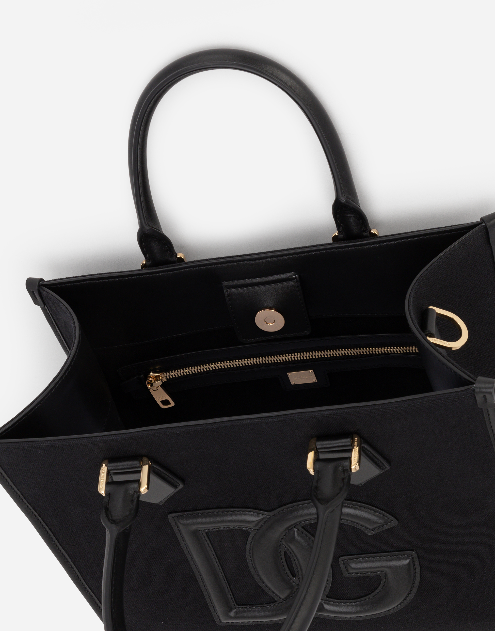 Shop Dolce & Gabbana Canvas Shopper With Calfskin Nappa Details In Black