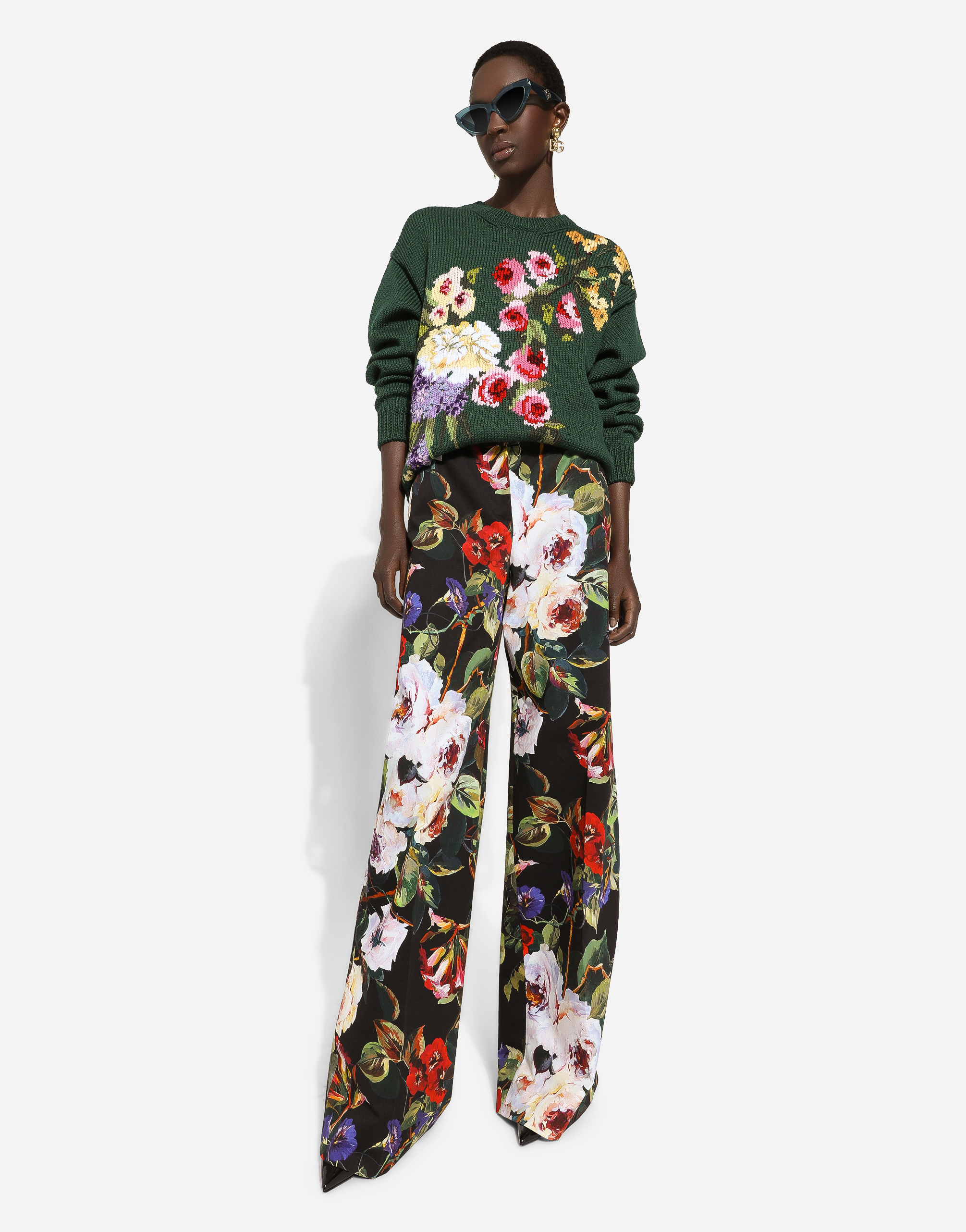 Shop Dolce & Gabbana Wool Sweater With Floral Intarsia In Print