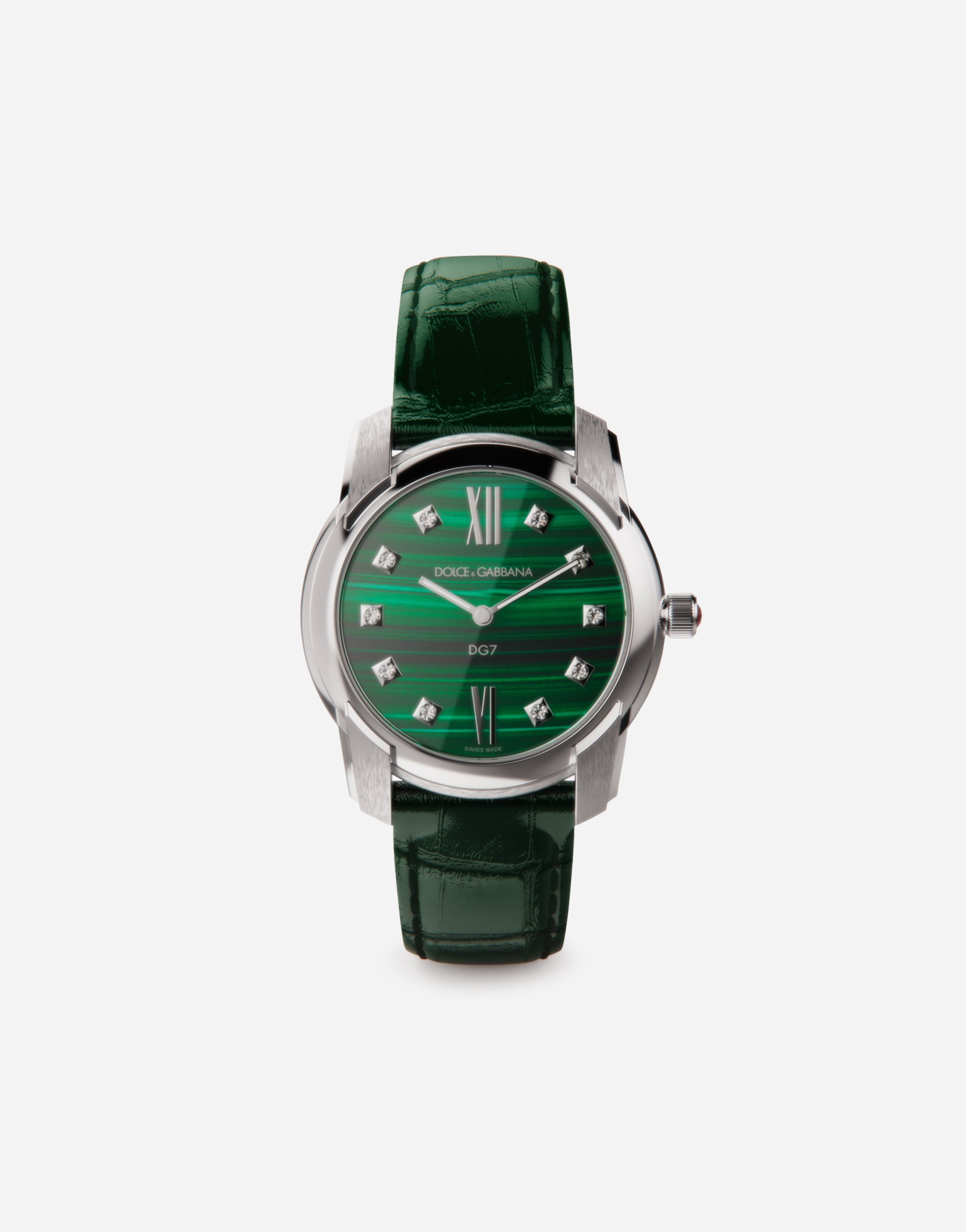 Shop Dolce & Gabbana Dg7 Watch In Steel With Malachite And Diamonds In Green