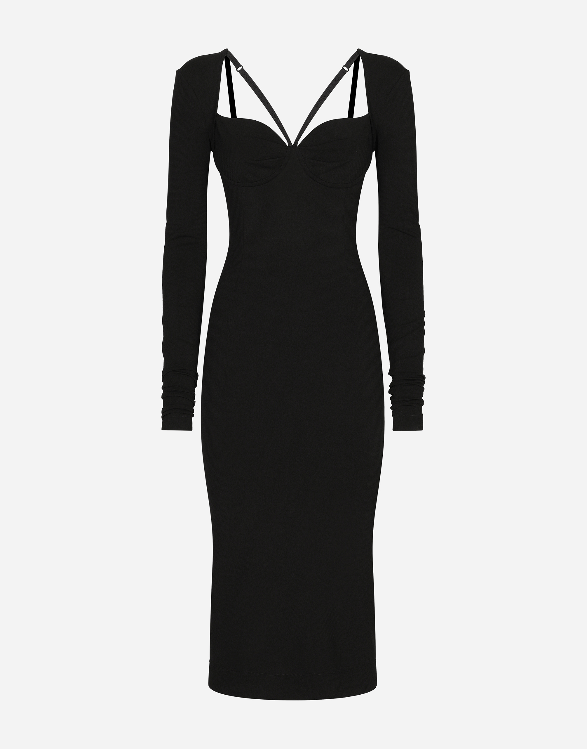 Dolce & Gabbana Jersey Milano Rib Calf-length Dress In ブラック