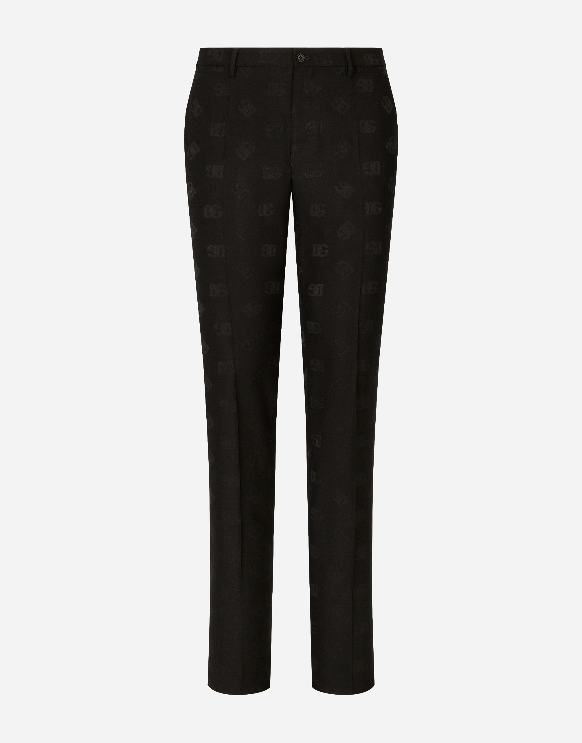 DOLCE & GABBANA STRETCH WOOL JACQUARD PANTS WITH DG LOGO