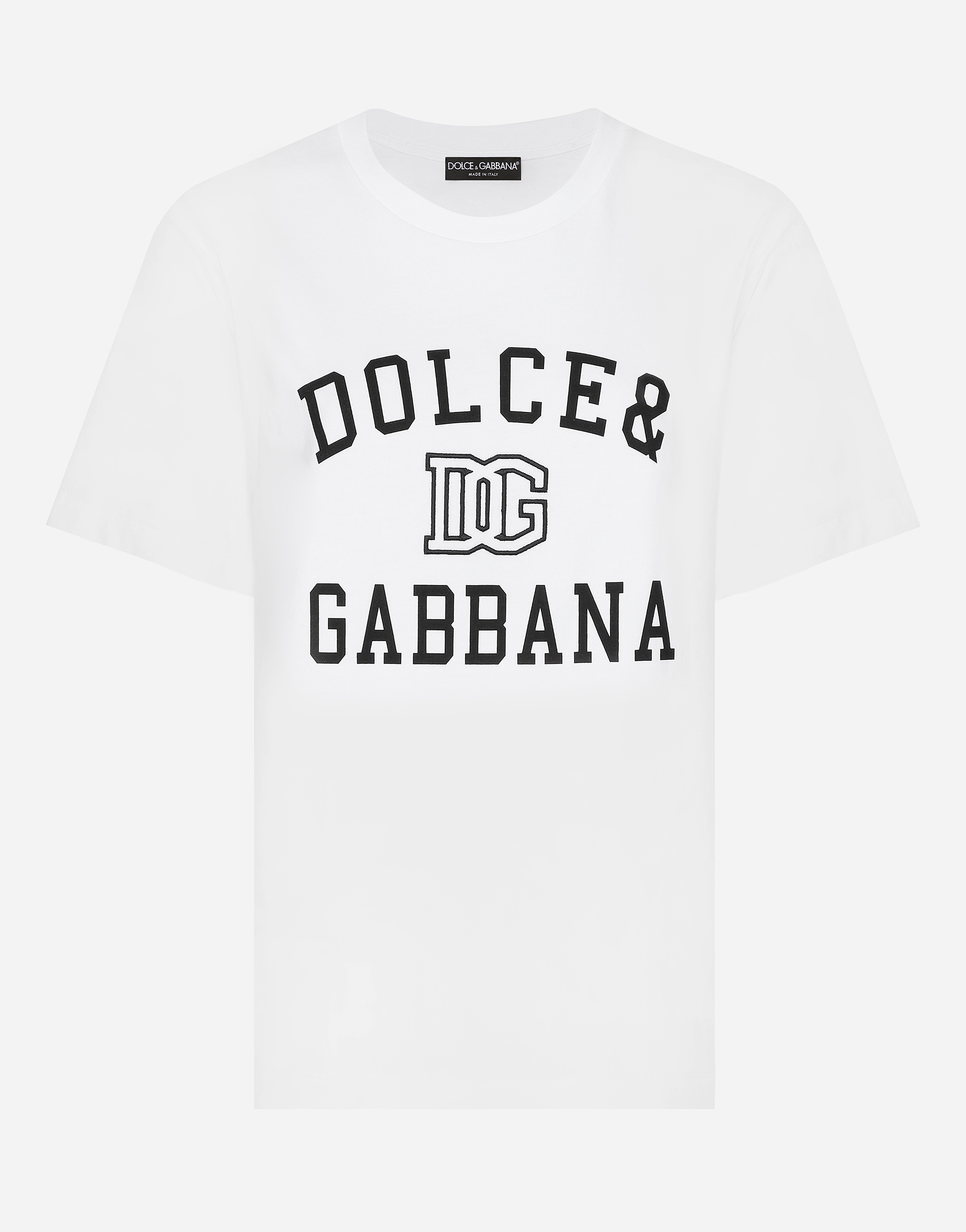 Shop Dolce & Gabbana Jersey T-shirt With Dolce&gabbana Logo Embroidery And Lettering In White