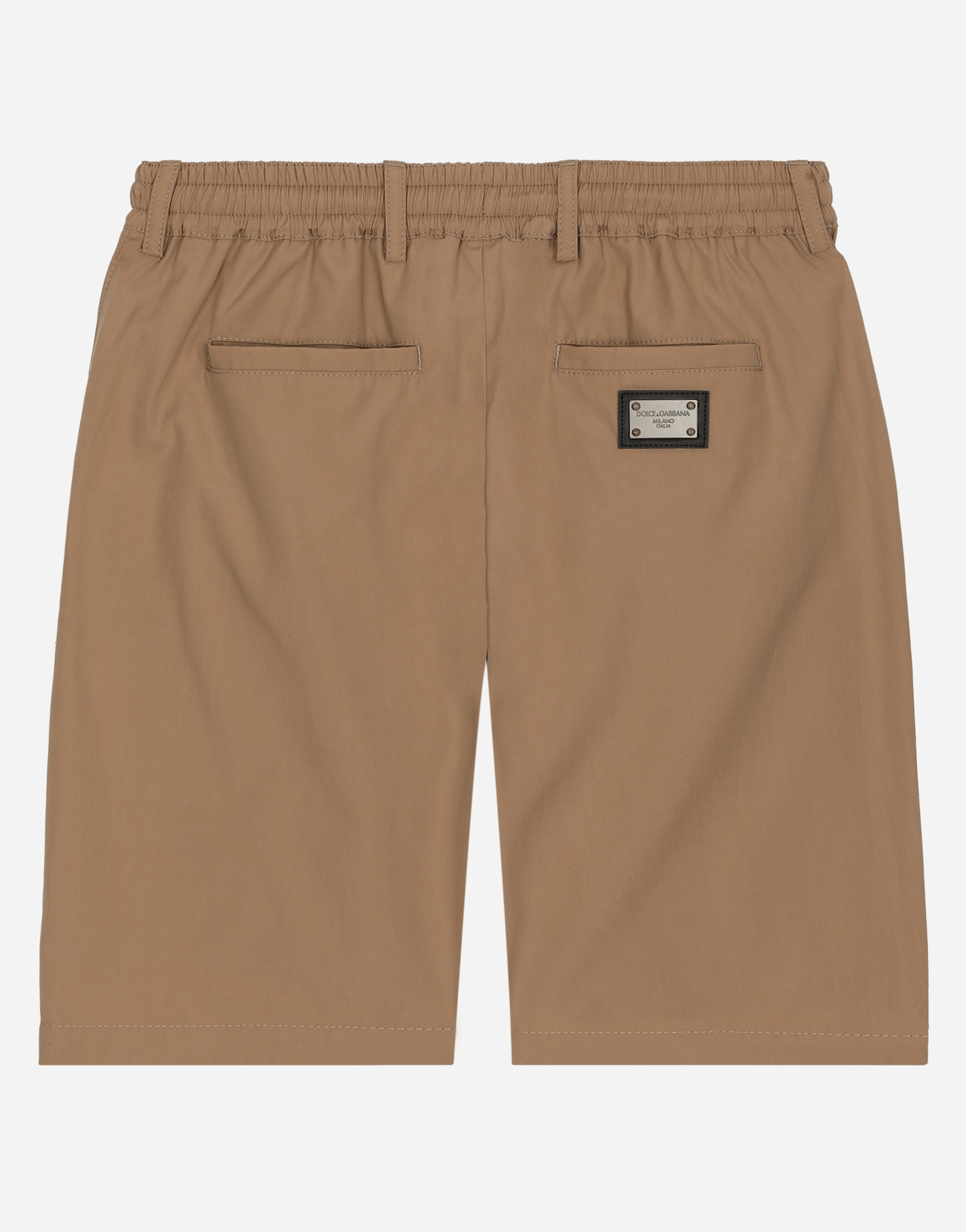 Shop Dolce & Gabbana Stretch Poplin Shorts With Logo Tag In Beige