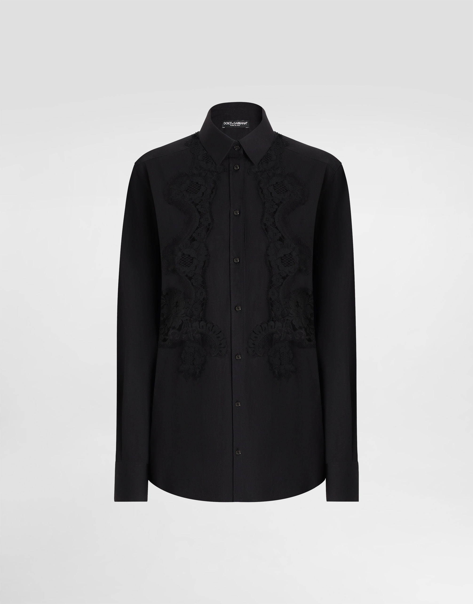 Dolce & Gabbana Cotton Poplin Shirt With Lace Inlay In Black