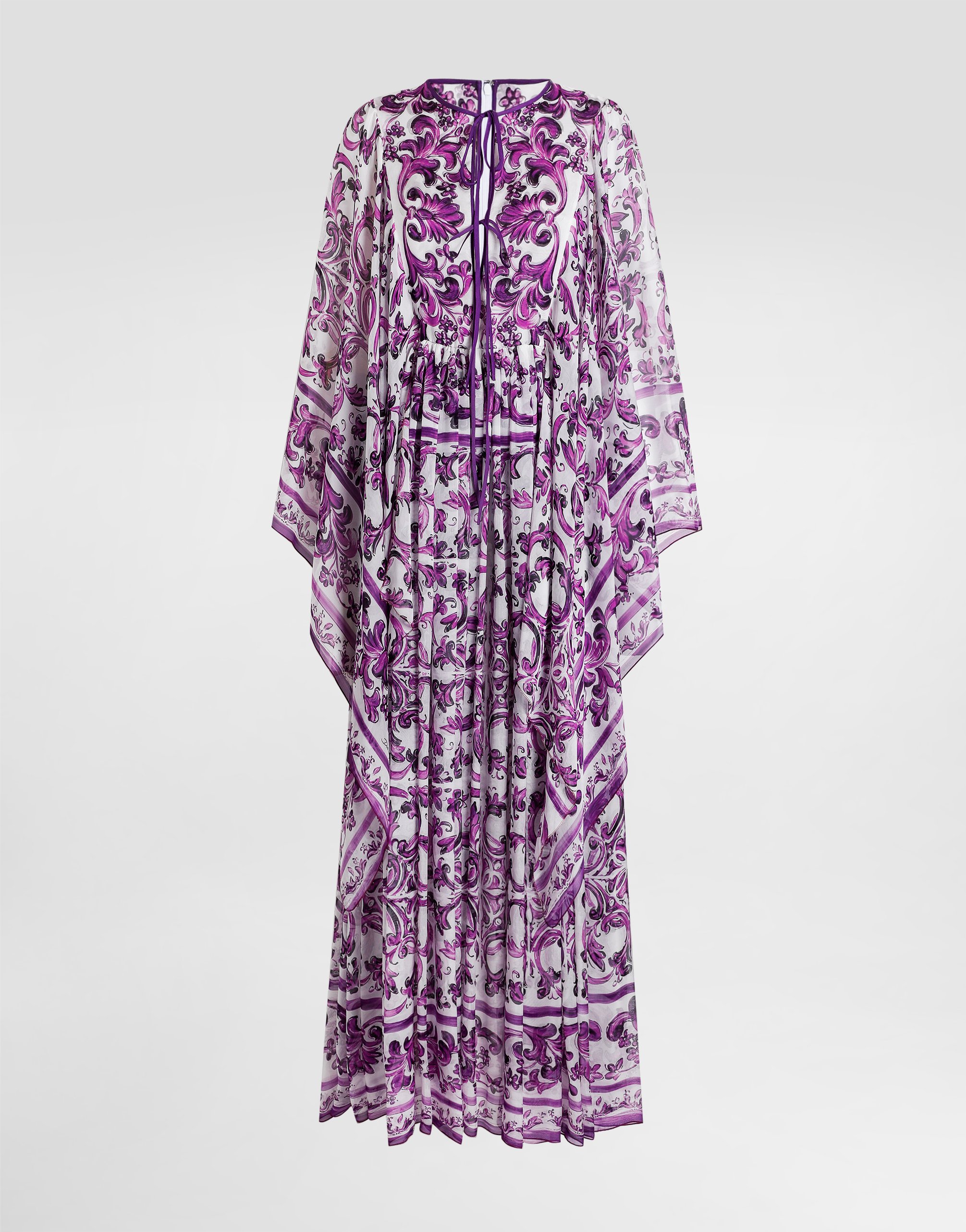 Dolce & Gabbana Silk Majolica Print Kaftan Dress In Multi