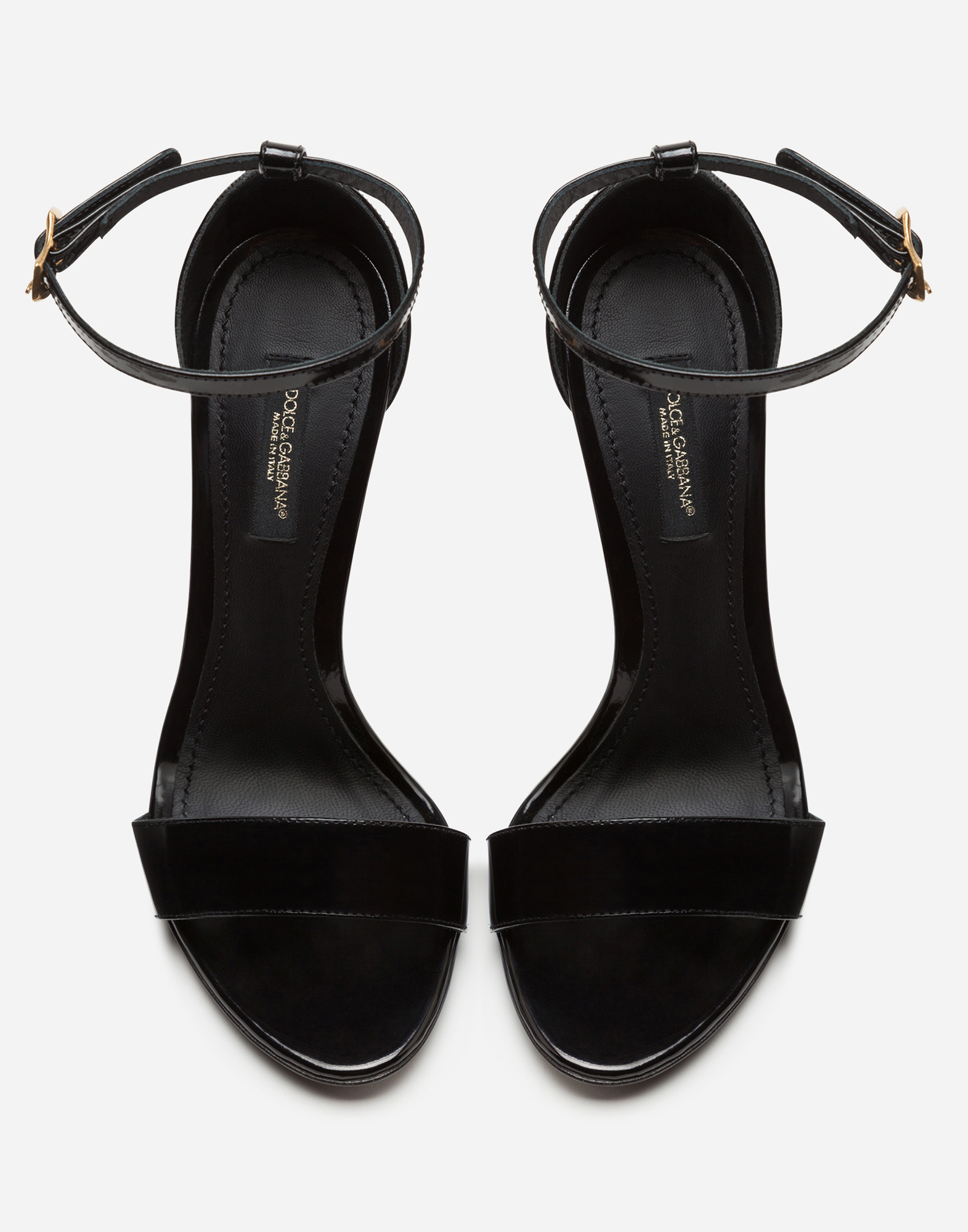 Shop Dolce & Gabbana Polished Calfskin Sandals With Dg Baroque Heel In Black