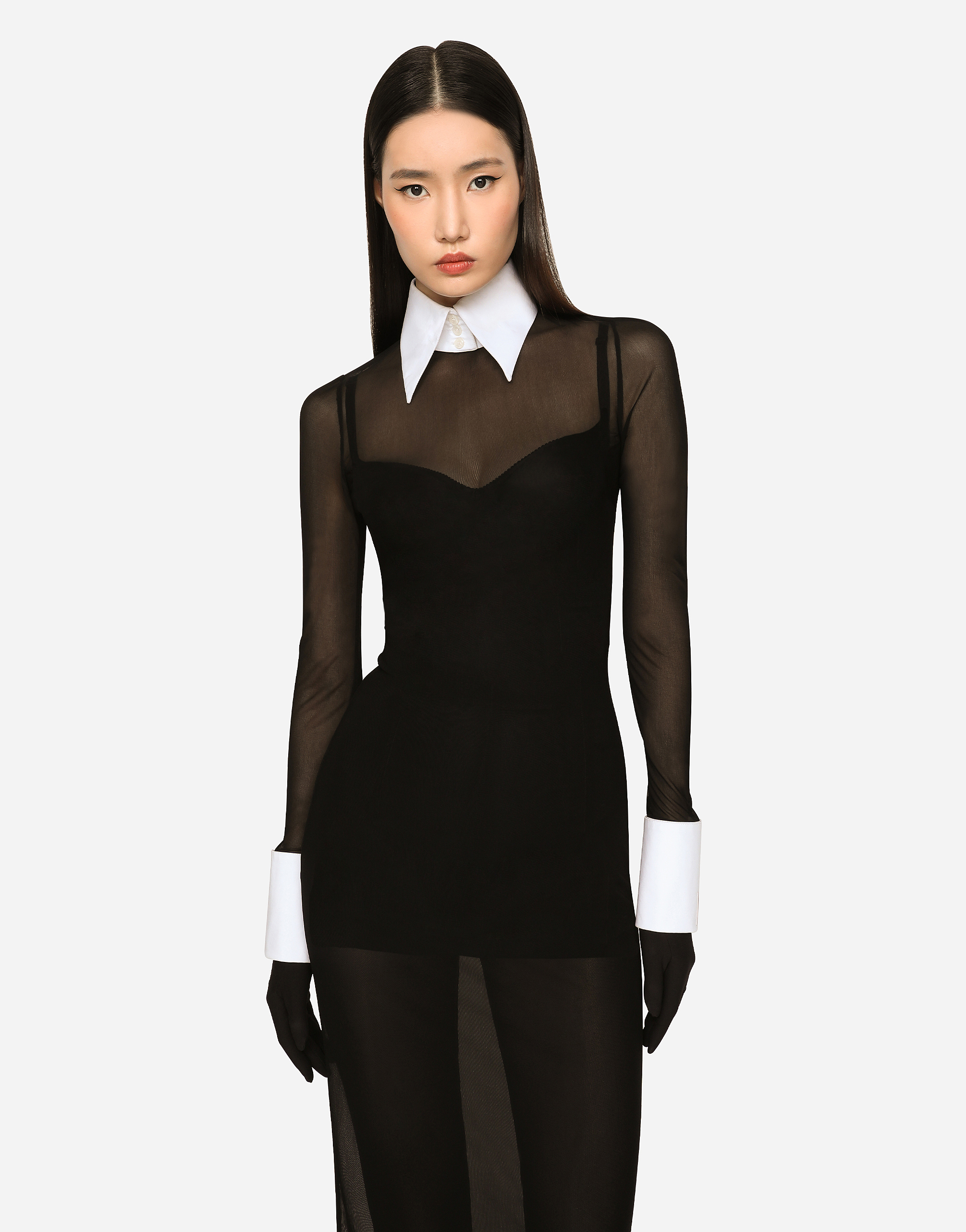 DOLCE & GABBANA KIM DOLCE&GABBANA LONG TULLE DRESS WITH SHIRT DETAILING