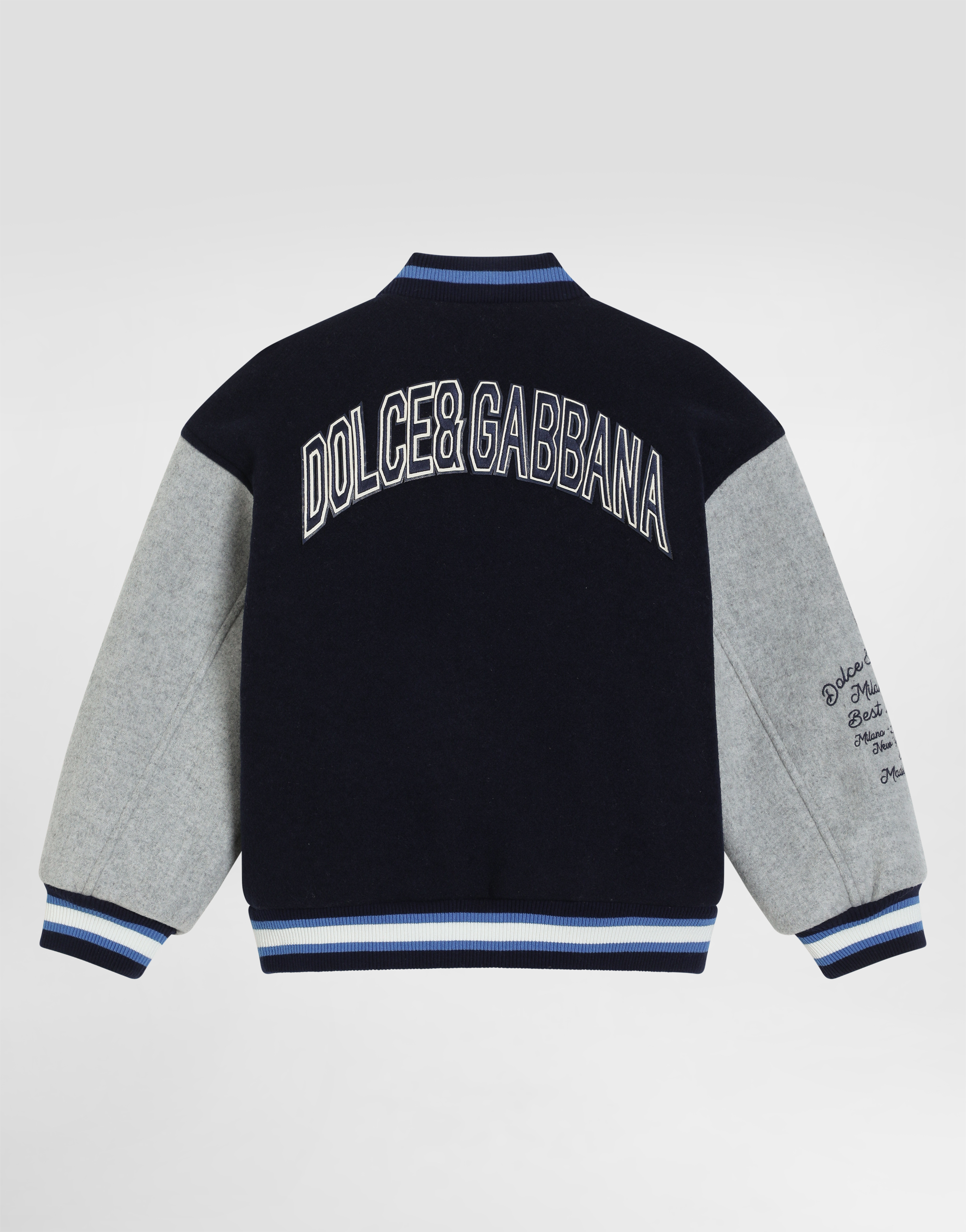 Cloth bomber jacket with embroidery and patch