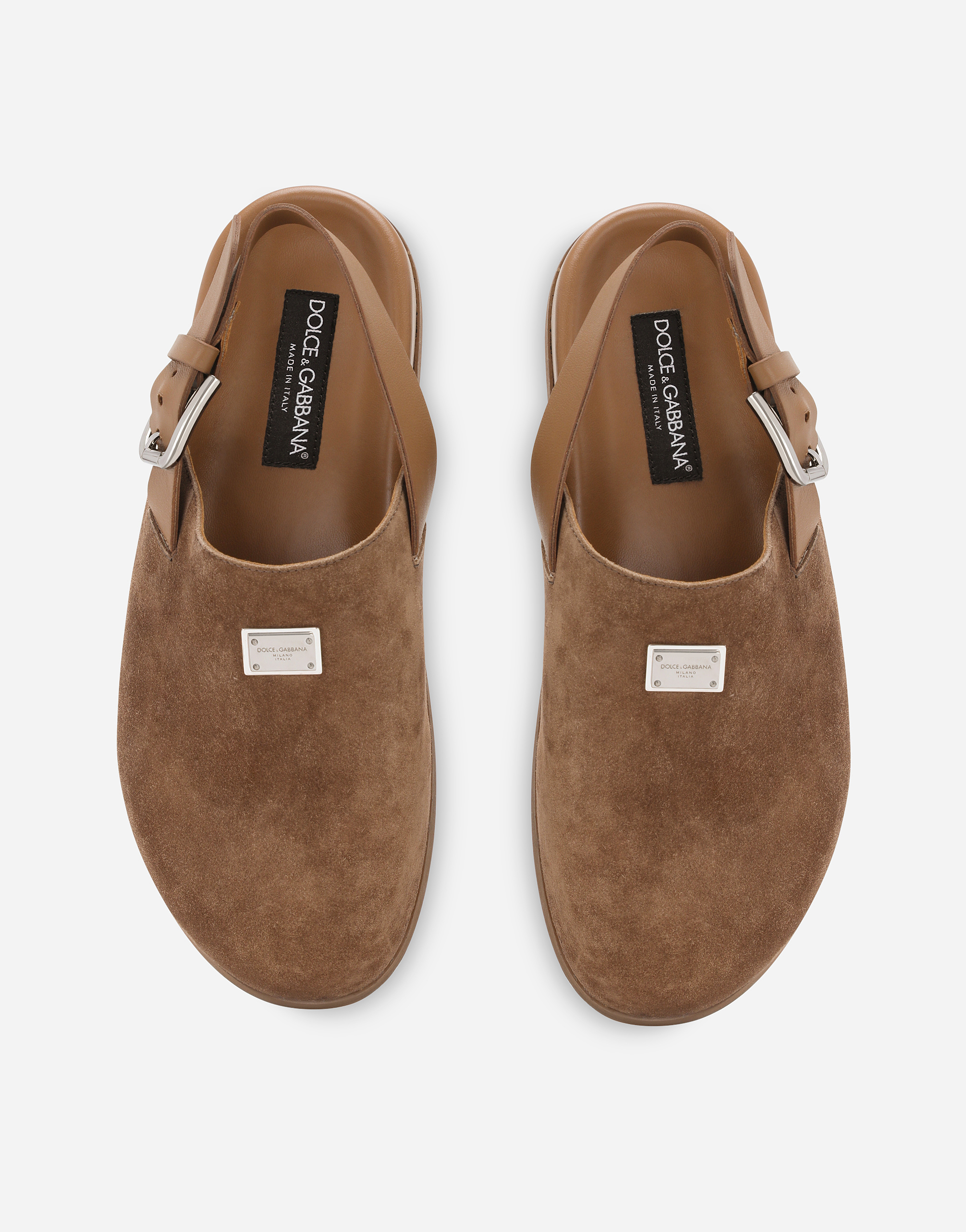 Dolce & Gabbana Logo-plaque Suede Mules In Marrone