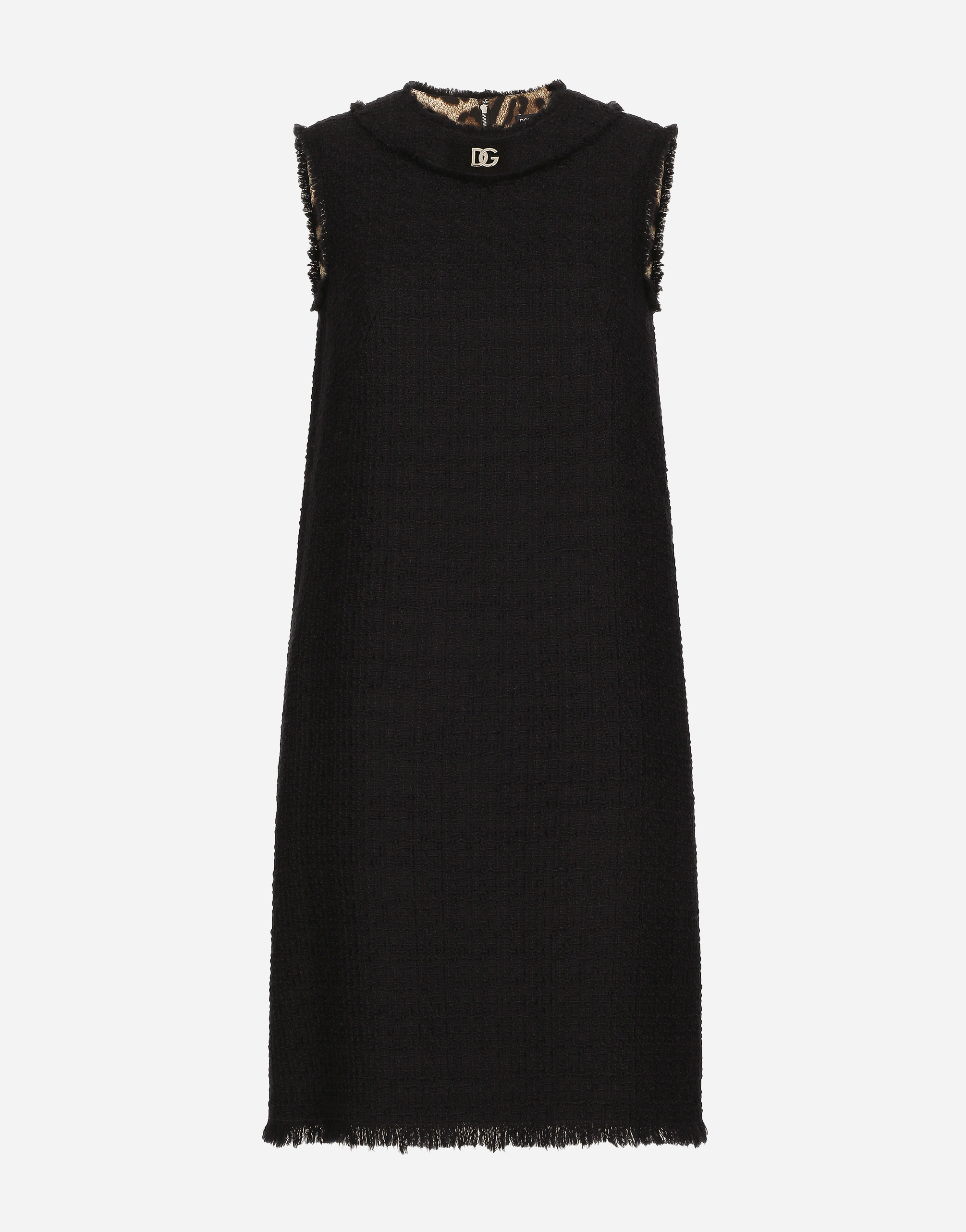 DOLCE & GABBANA RASCHEL TWEED CALF-LENGTH DRESS WITH DG LOGO