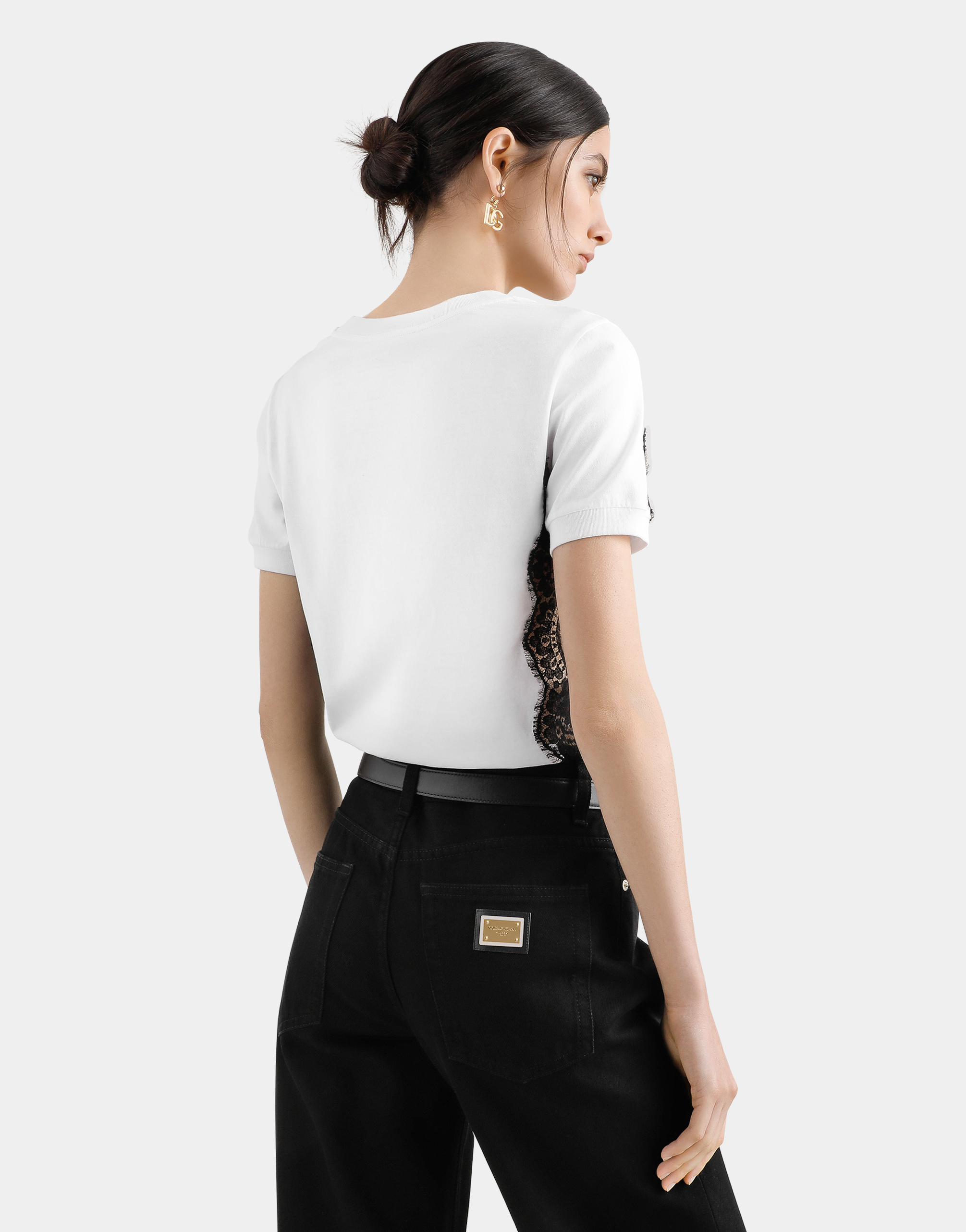 DOLCE & GABBANA JERSEY T-SHIRT WITH DG LOGO AND LACE DETAILS