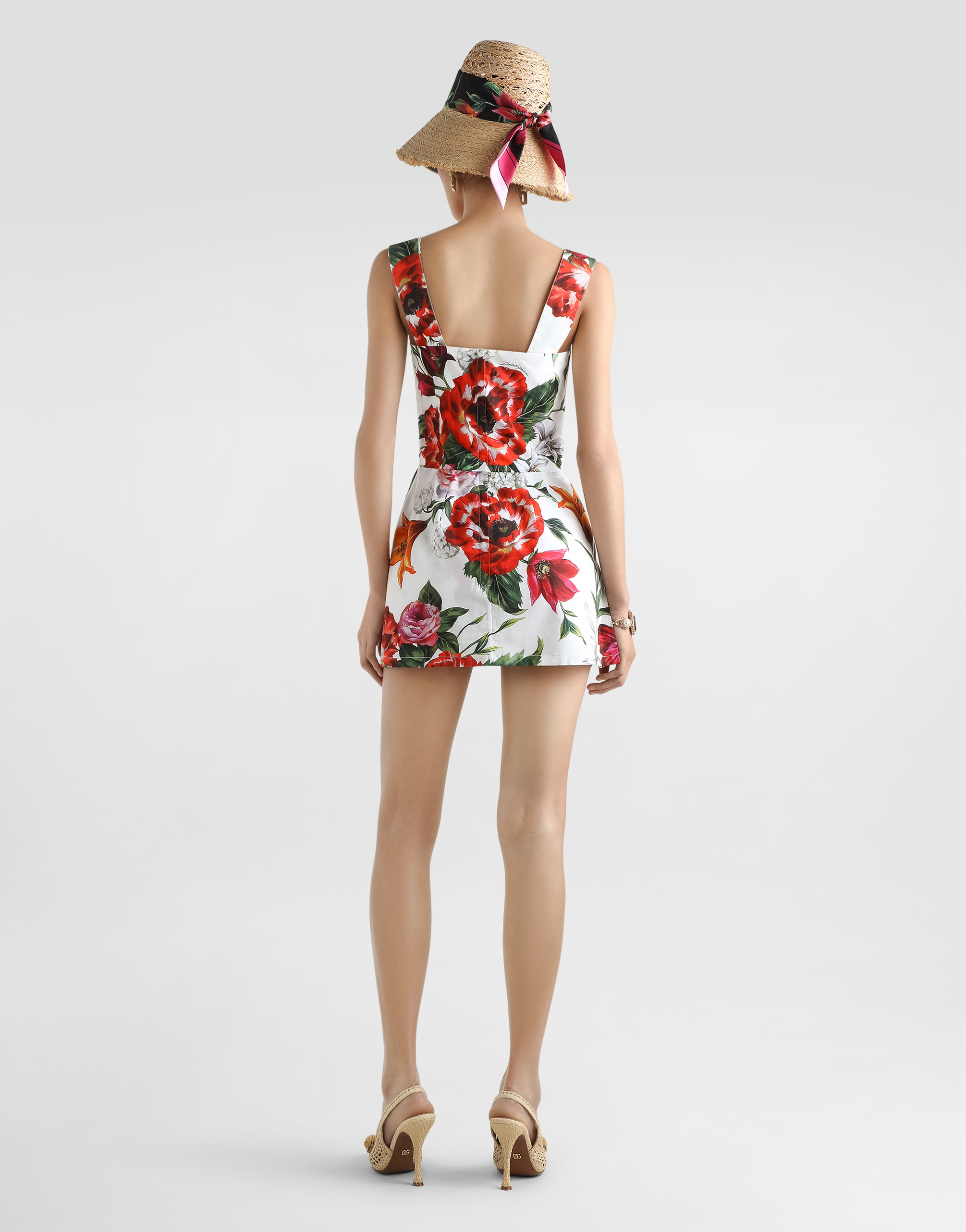 Dolce & Gabbana Floral Poplin Bustier Mini Dress