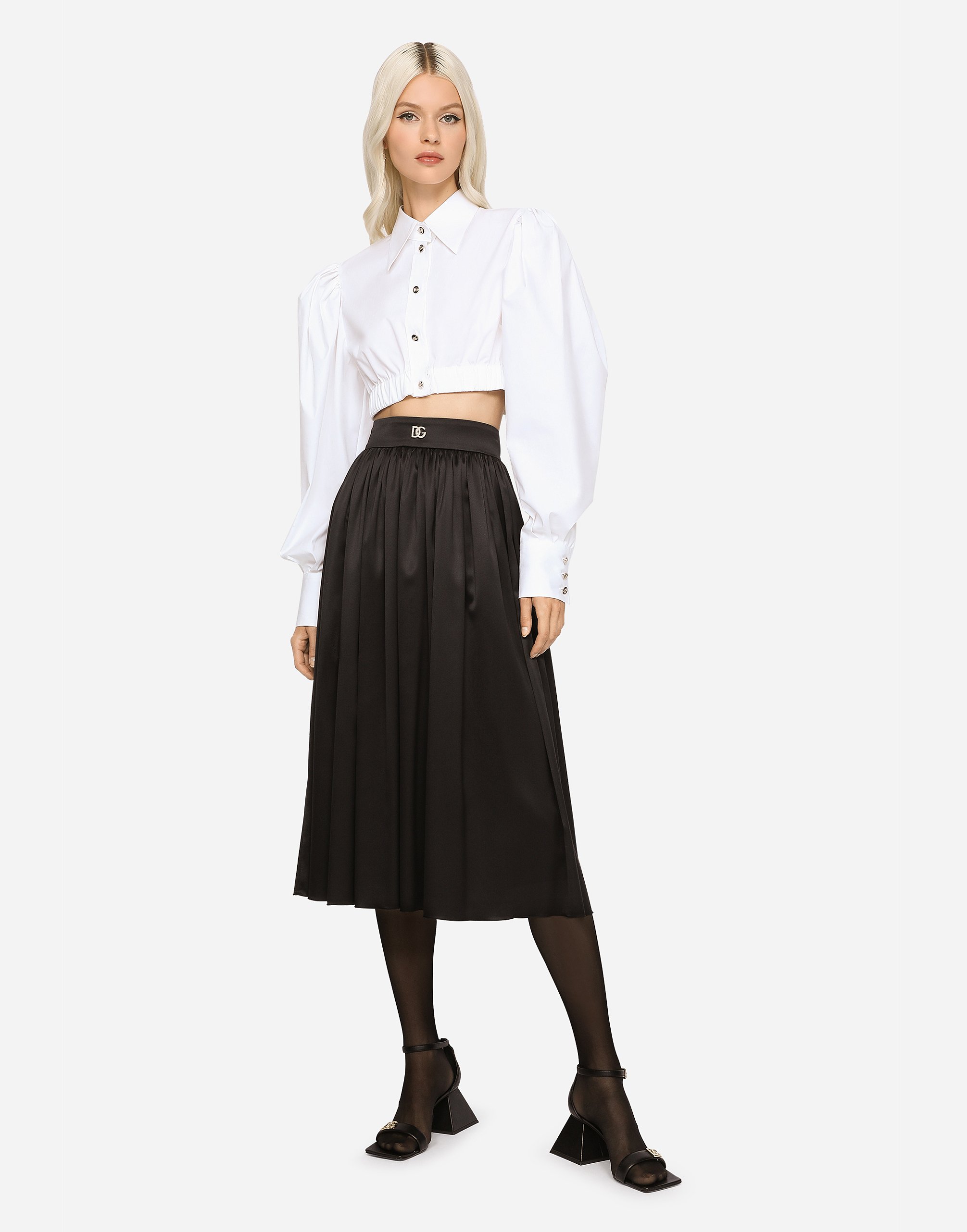 Shop Dolce & Gabbana Poplin Shirt With Puff Sleeves - Woman Shirts And Tops Wei� Baumwolle 46 In White