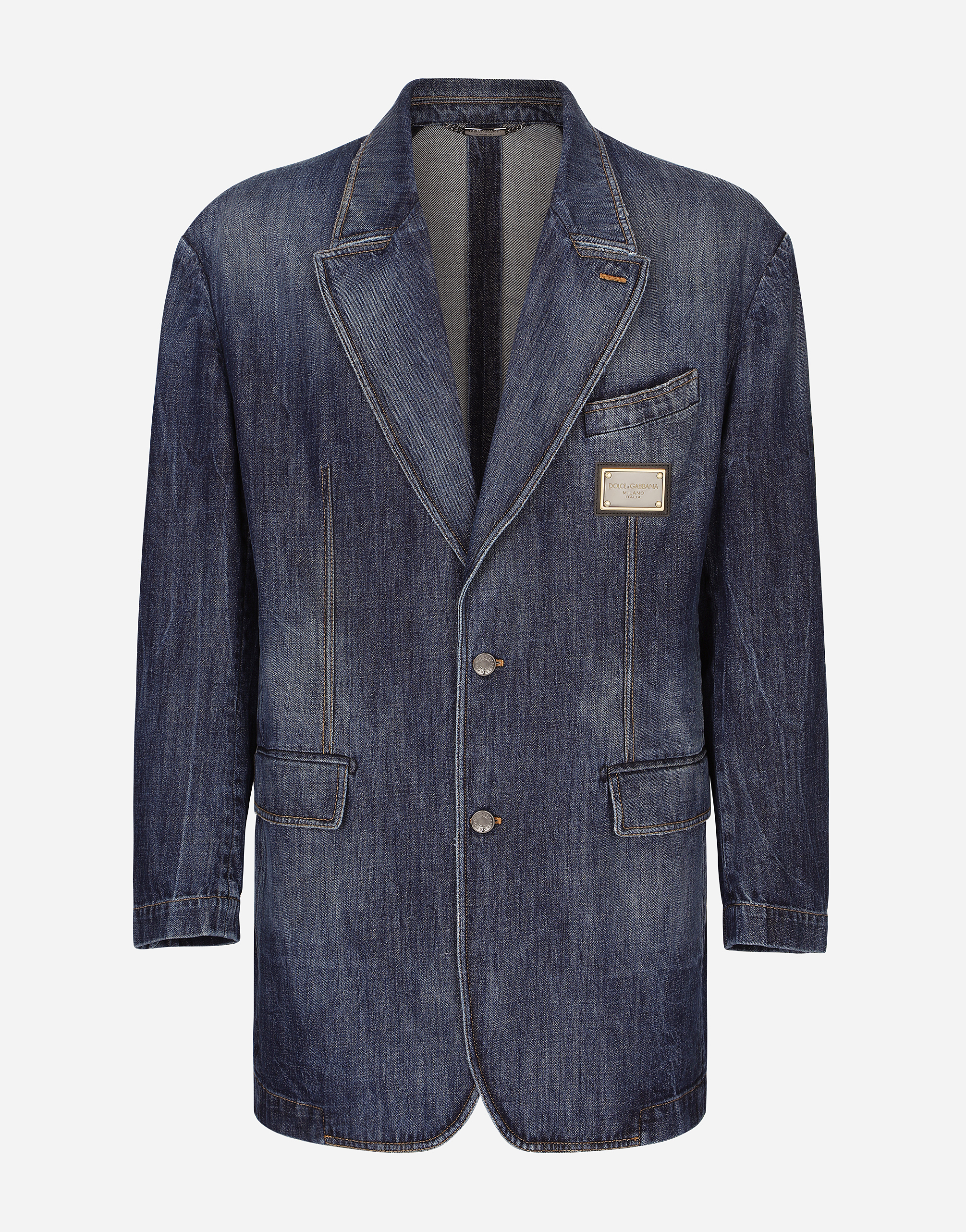 DOLCE & GABBANA DECONSTRUCTED DENIM JACKET WITH LOGO TAG