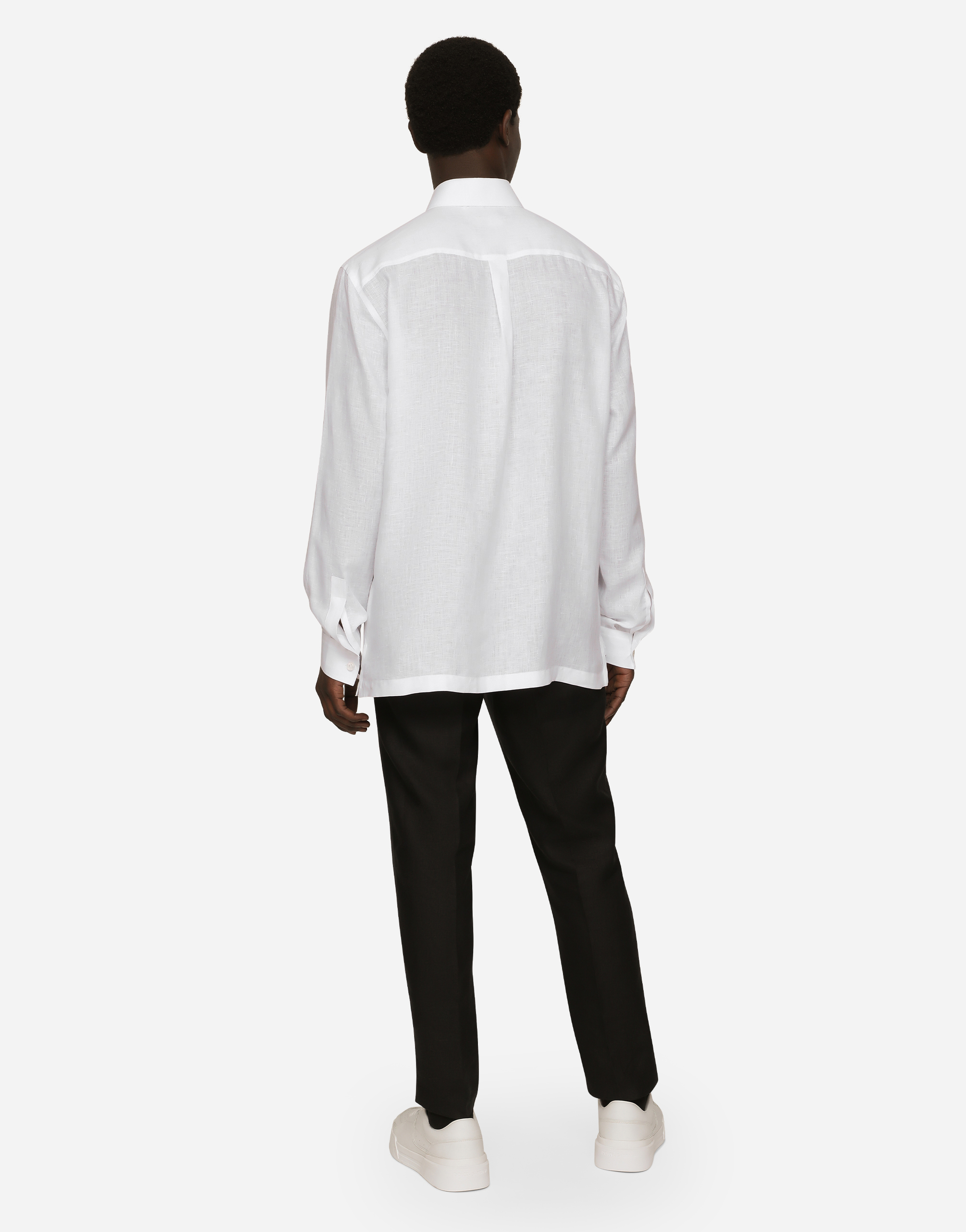 DOLCE & GABBANA LINEN PANTS WITH LOGO LABEL