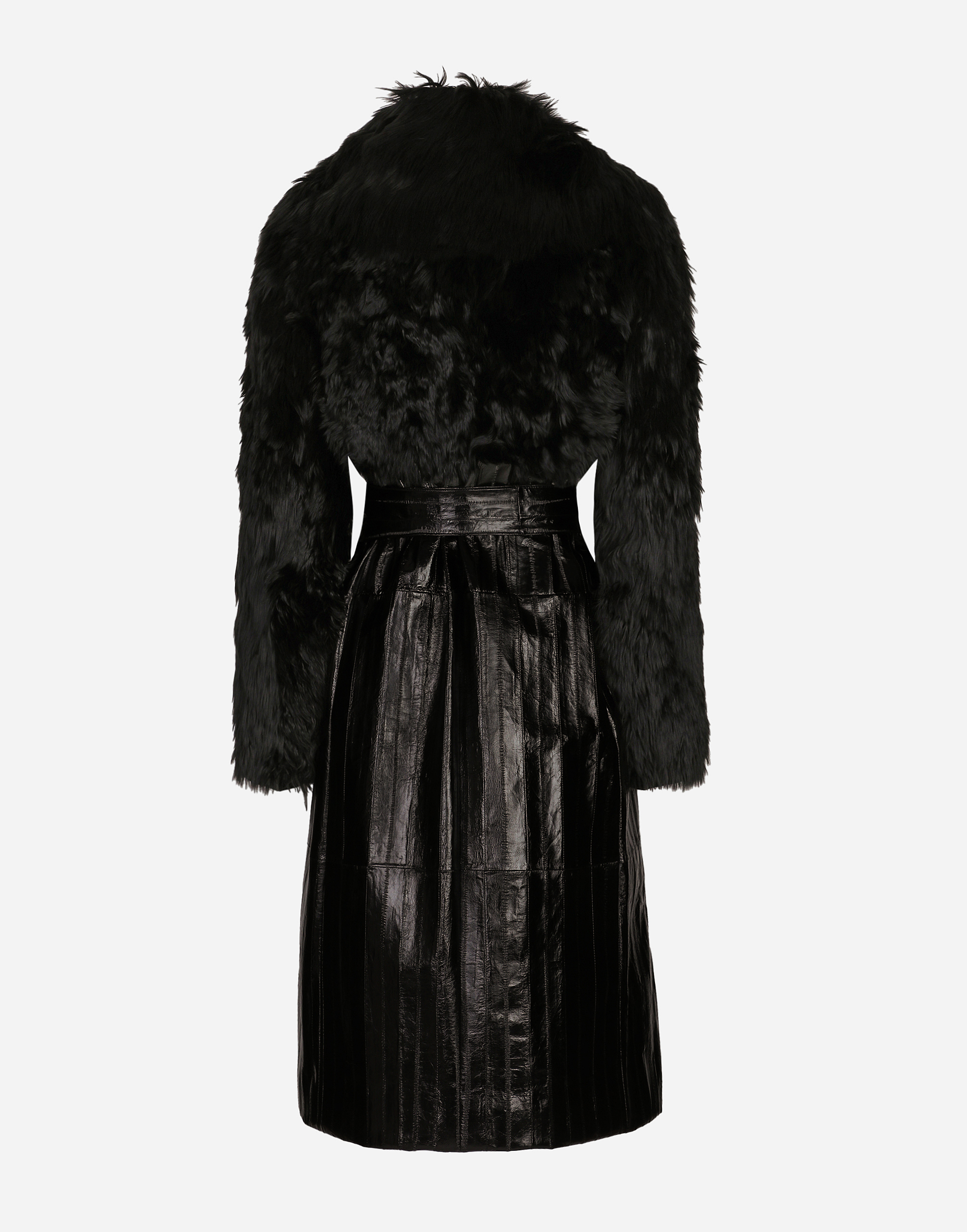Dolce & Gabbana Alpaca And Eel Skin Single-breasted Coat With Belt In Black