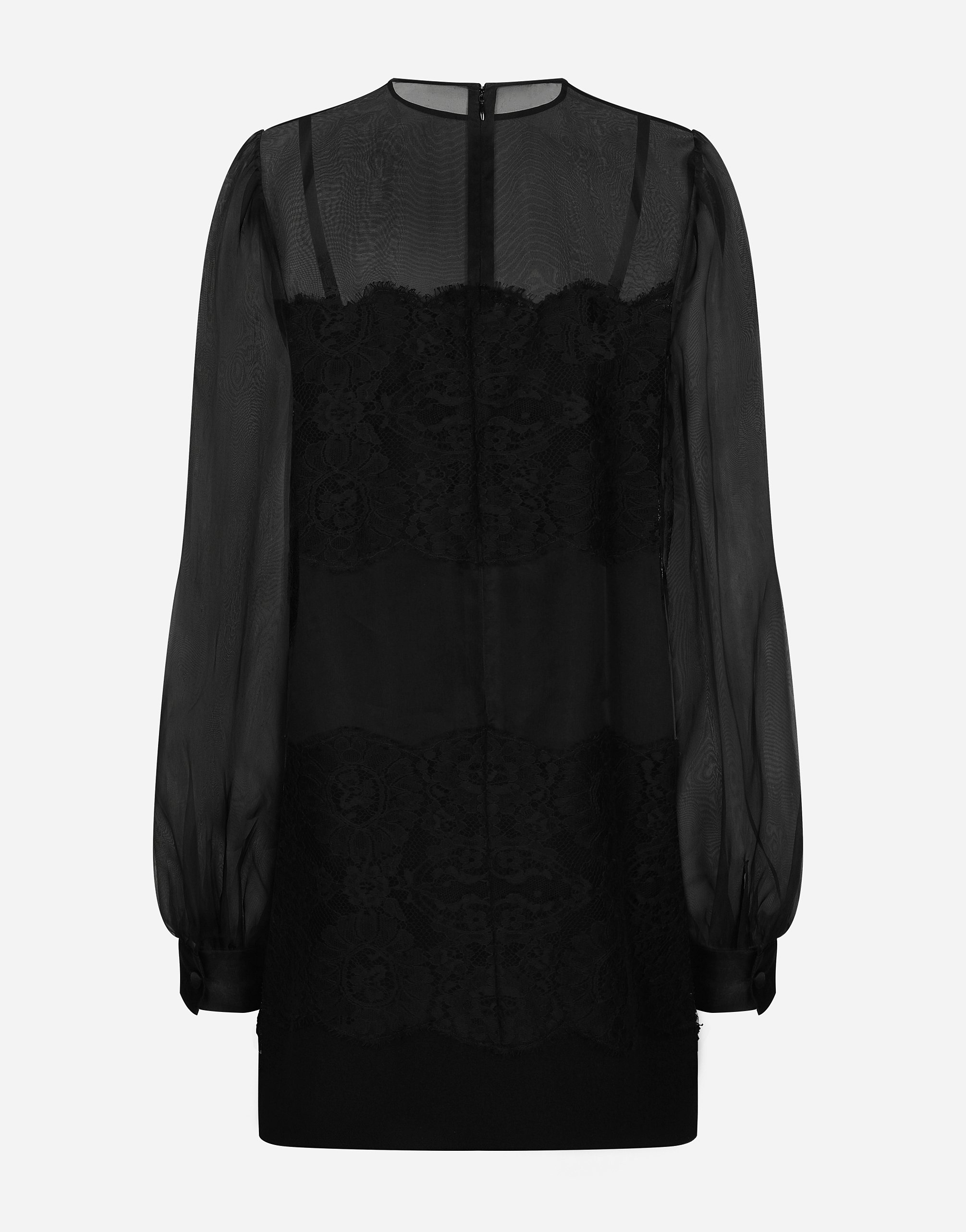 Dolce & Gabbana Short Organza Dress With Lace Inlay In Black
