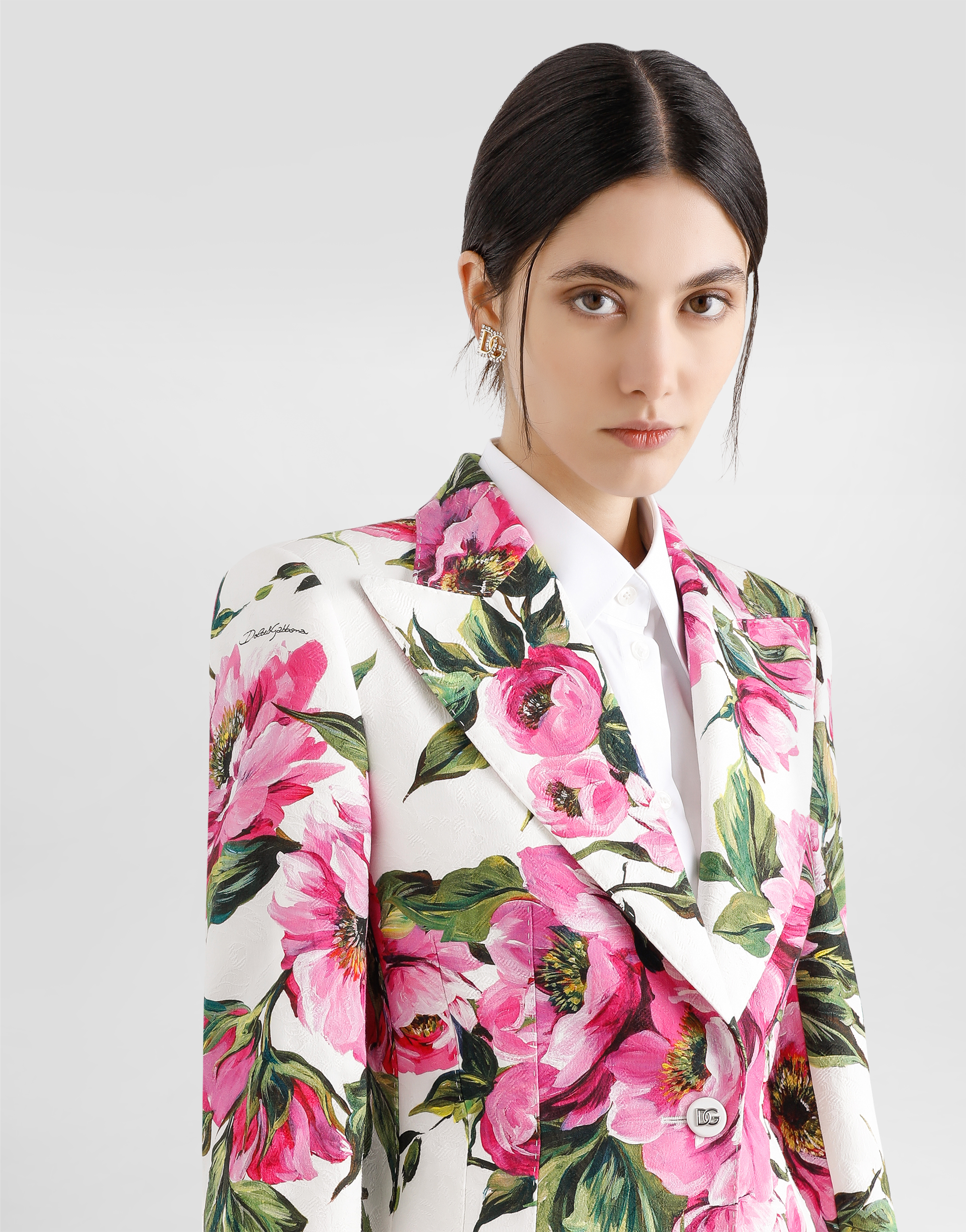 Shop Dolce & Gabbana Cotton Jacquard Turlington Jacket With Peony Print