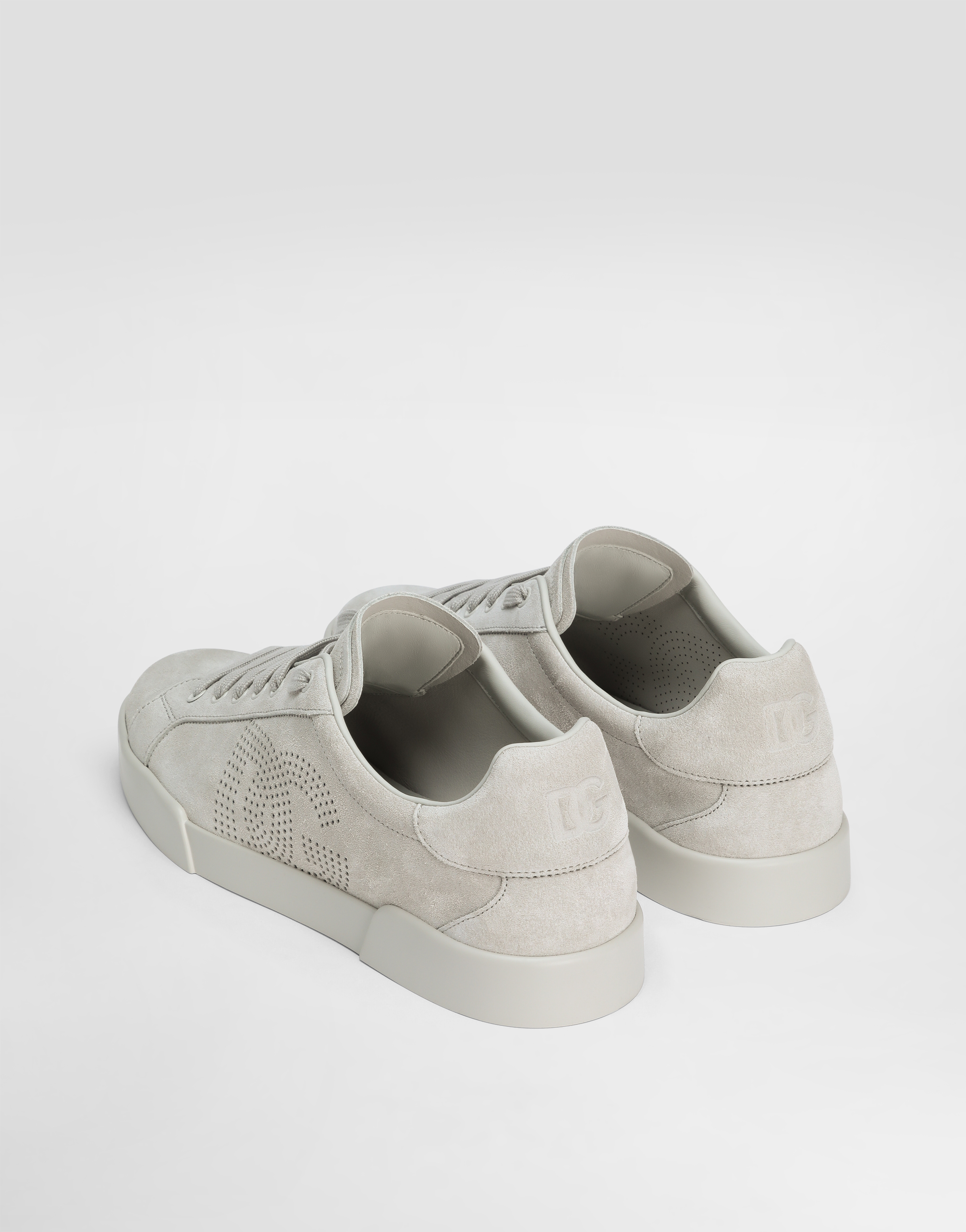 Dolce & Gabbana Portofino Calfskin Sneakers Dg Logo In Silver