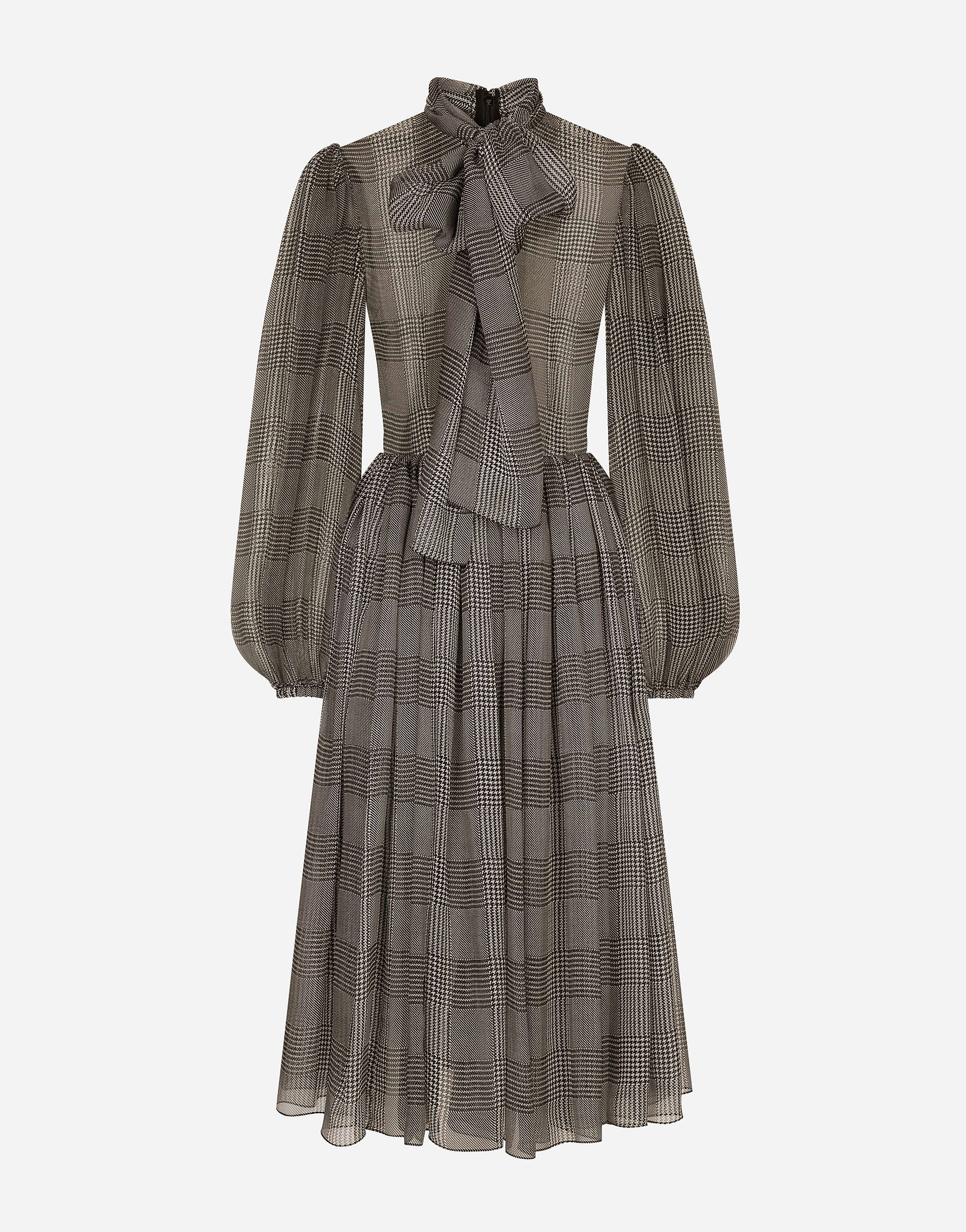 Dolce & Gabbana Silk Chiffon Dress With Glen Plaid Print - Woman Dresses Multicolor