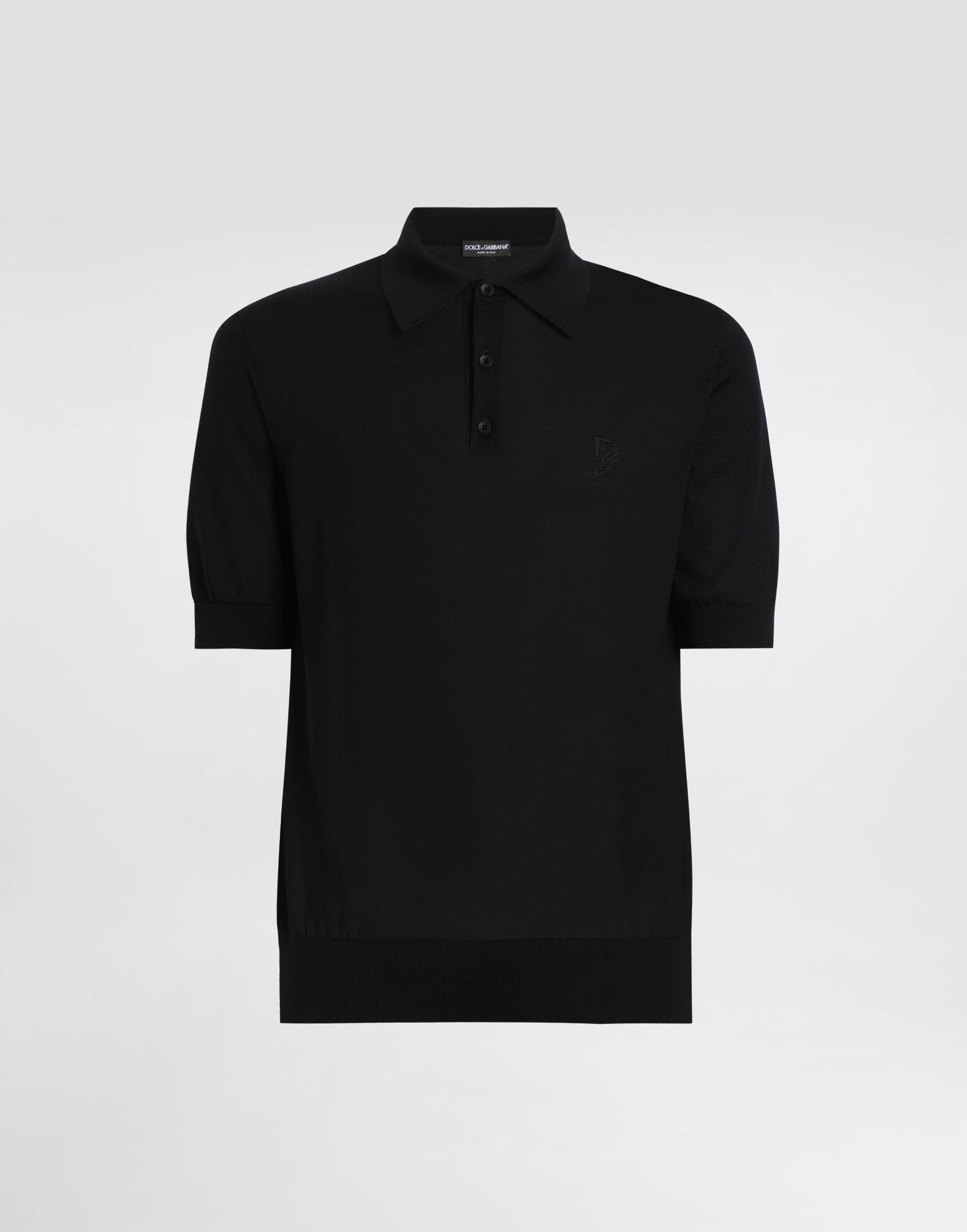 Silk polo-shirt with logo embroidery in Black for Men
