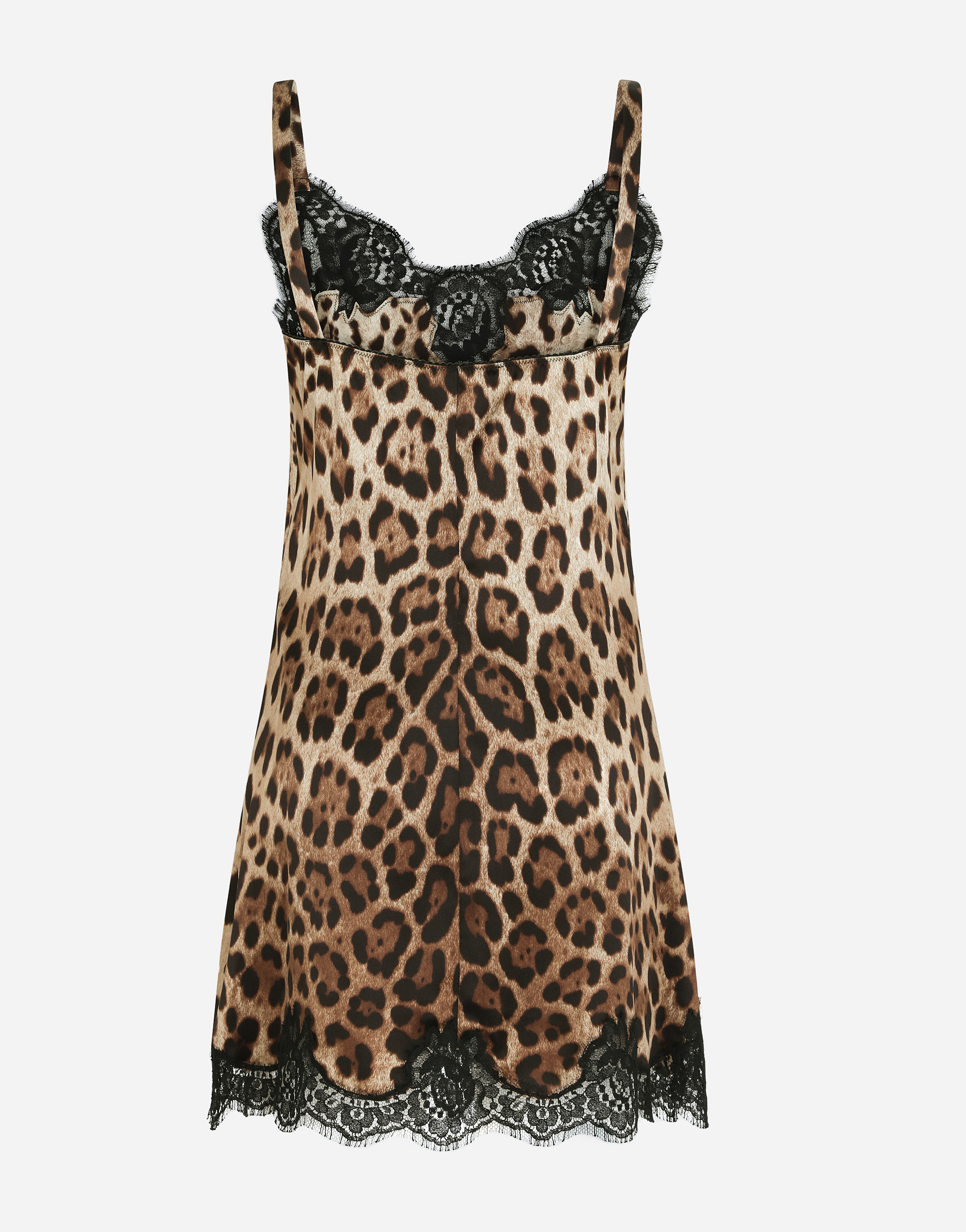 DOLCE & GABBANA LEOPARD-PRINT SATIN LINGERIE SLIP WITH LACE DETAILING